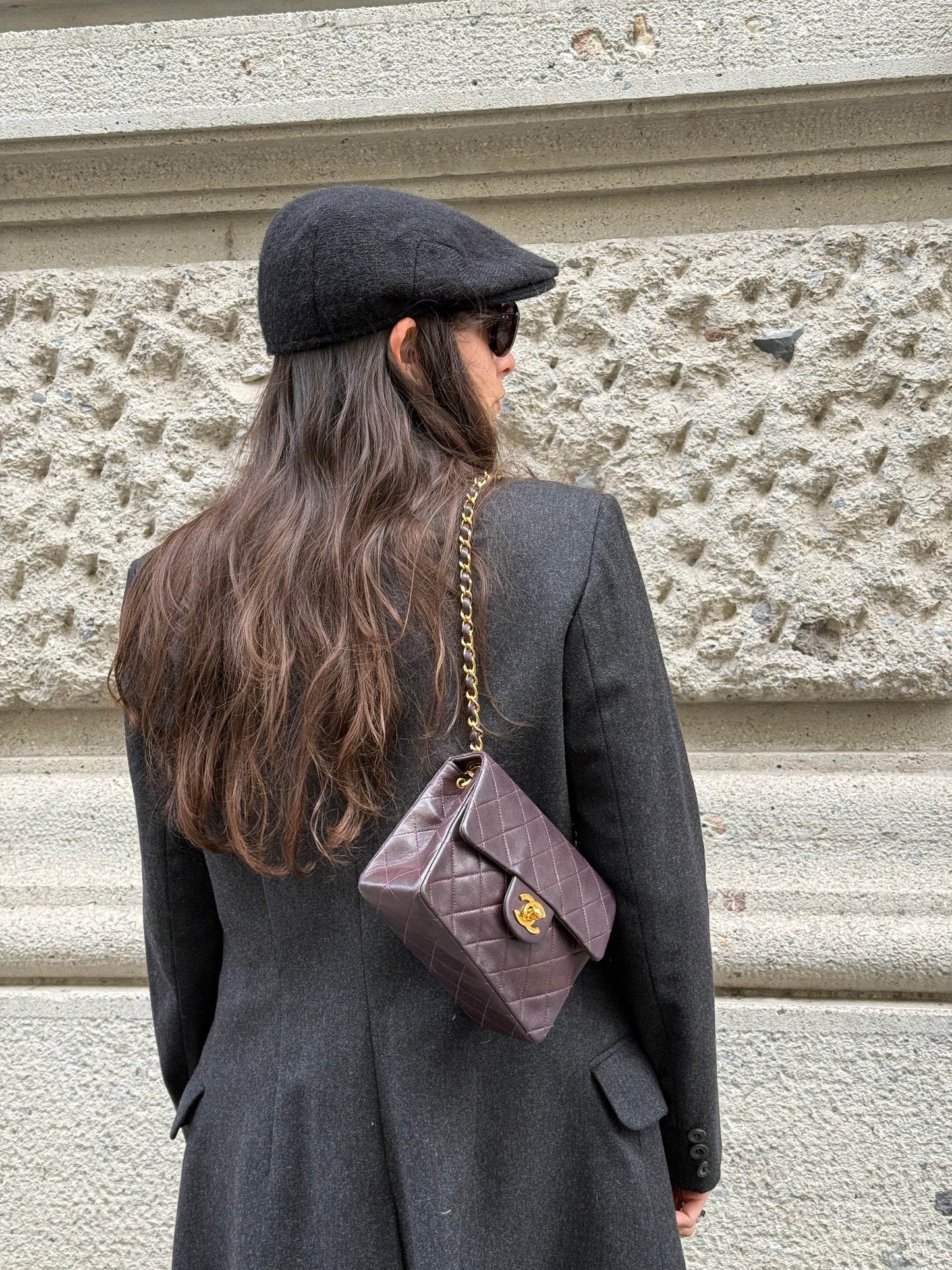 Chanel Vintage Mini Square Quilted Lambskin Bag in Burgundy