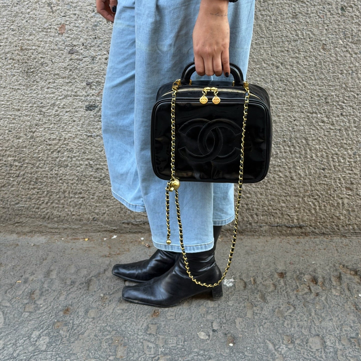 Chanel Black Patent Leather  Vanity Bag