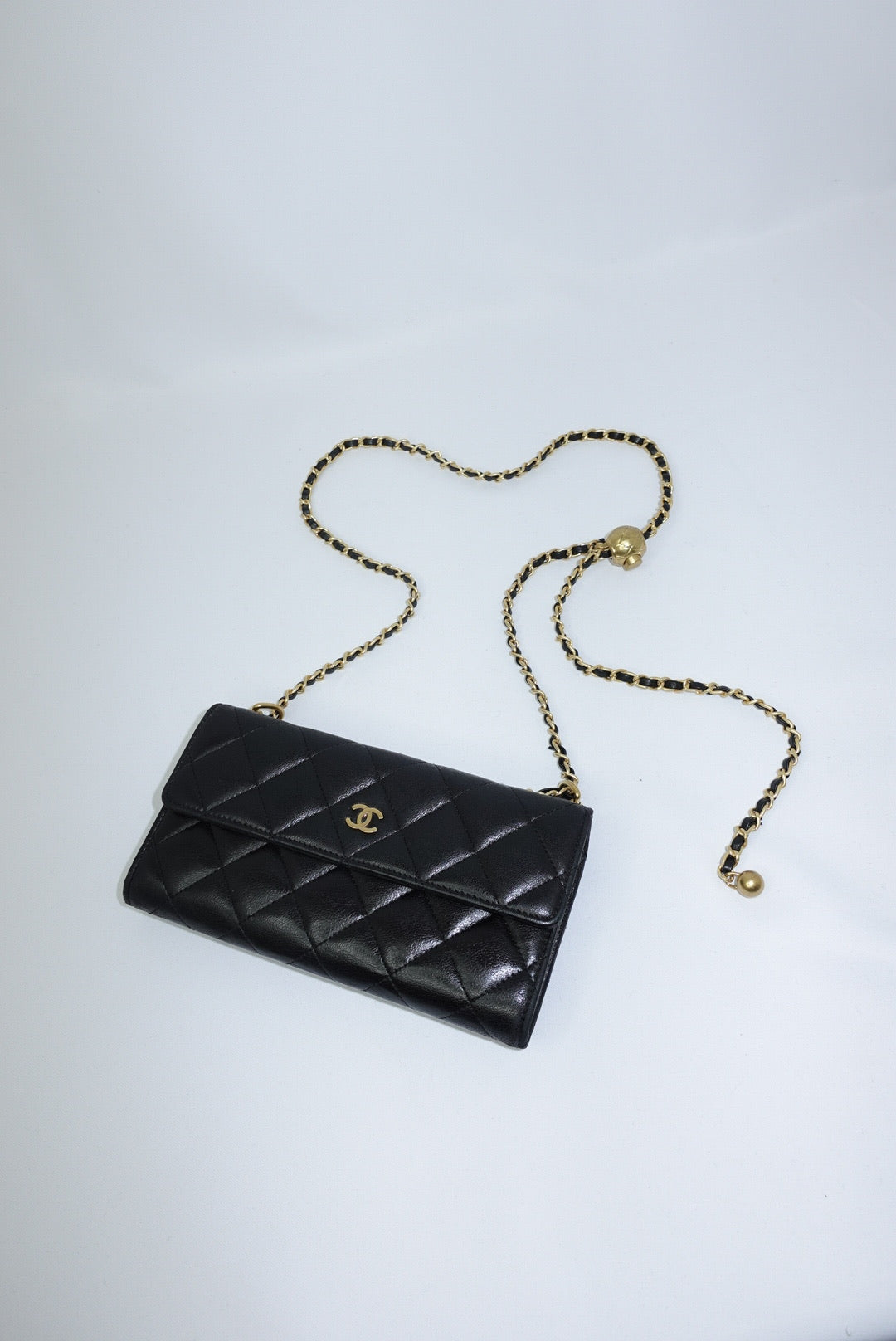 Chanel Re-Worked Black Timeless Flap Vintage Wallet with Chain