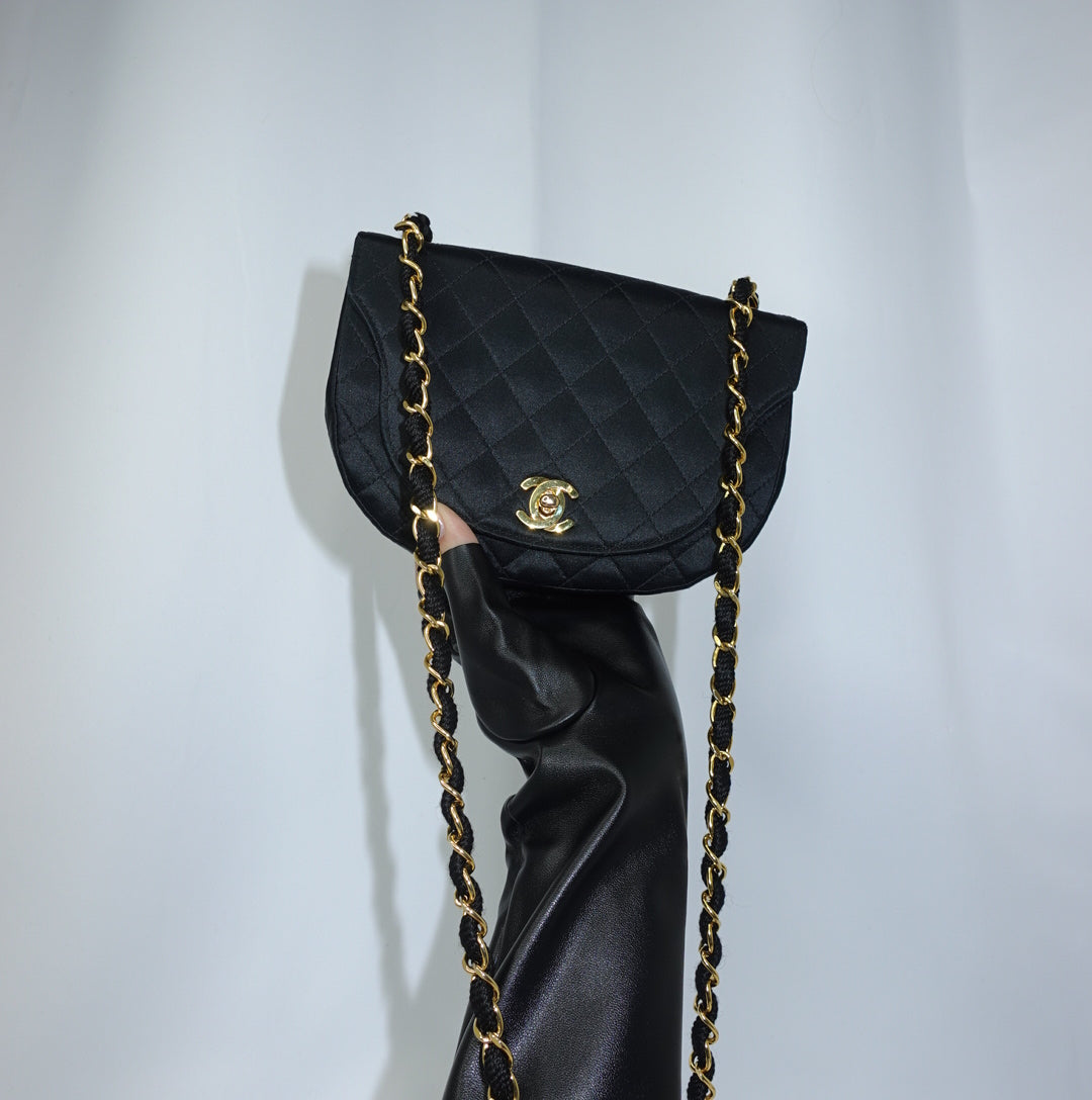 Chanel Vintage Half Moon Satin Vintage Mini Bag