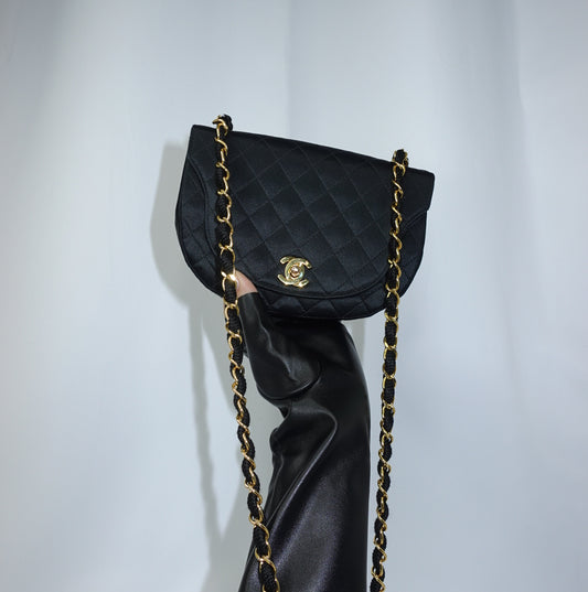 Chanel Vintage Half Moon Satin Vintage Mini Bag