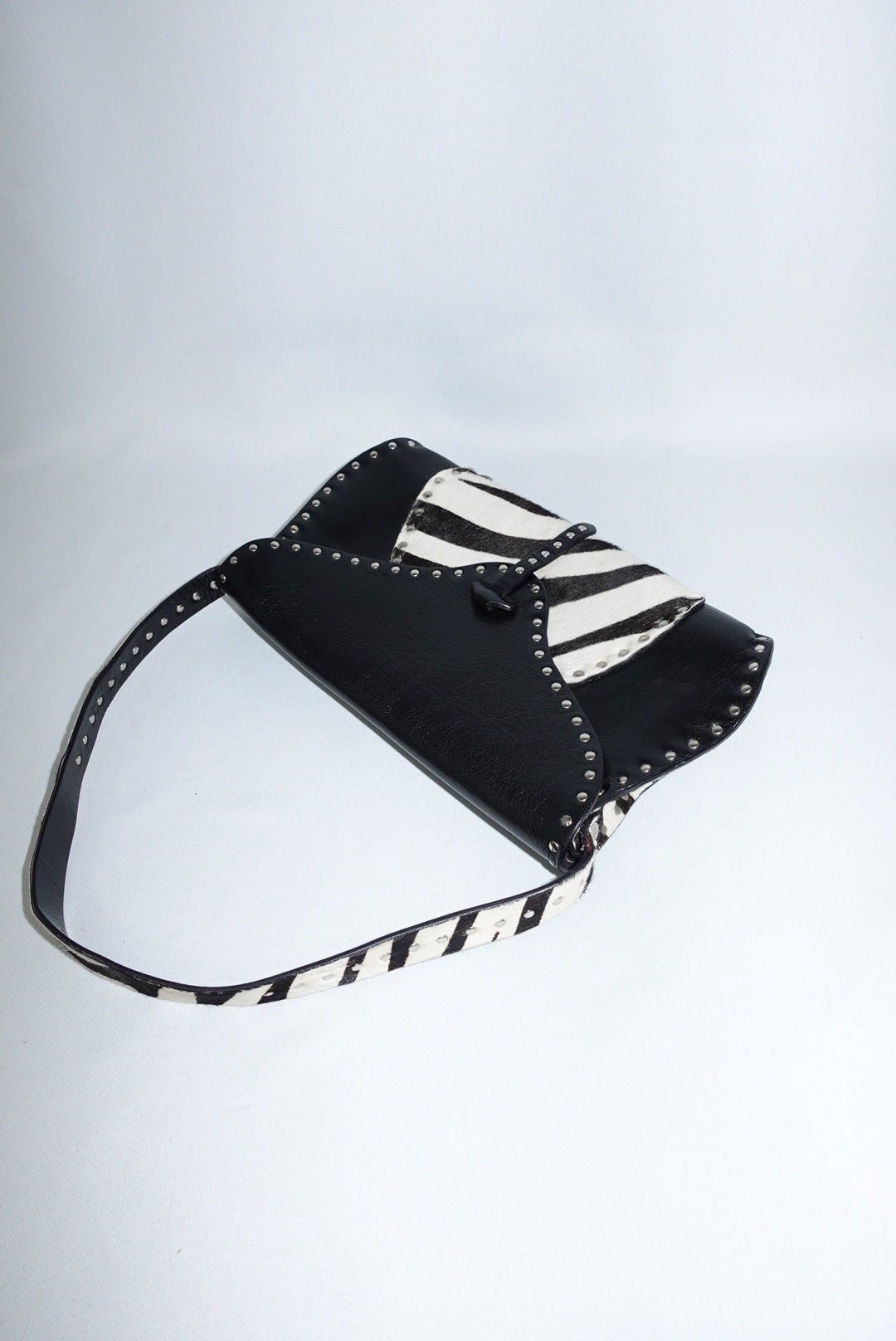 Celine Vintage Black Leather & Zebra Pony Hair Shoulder Bag (2004)