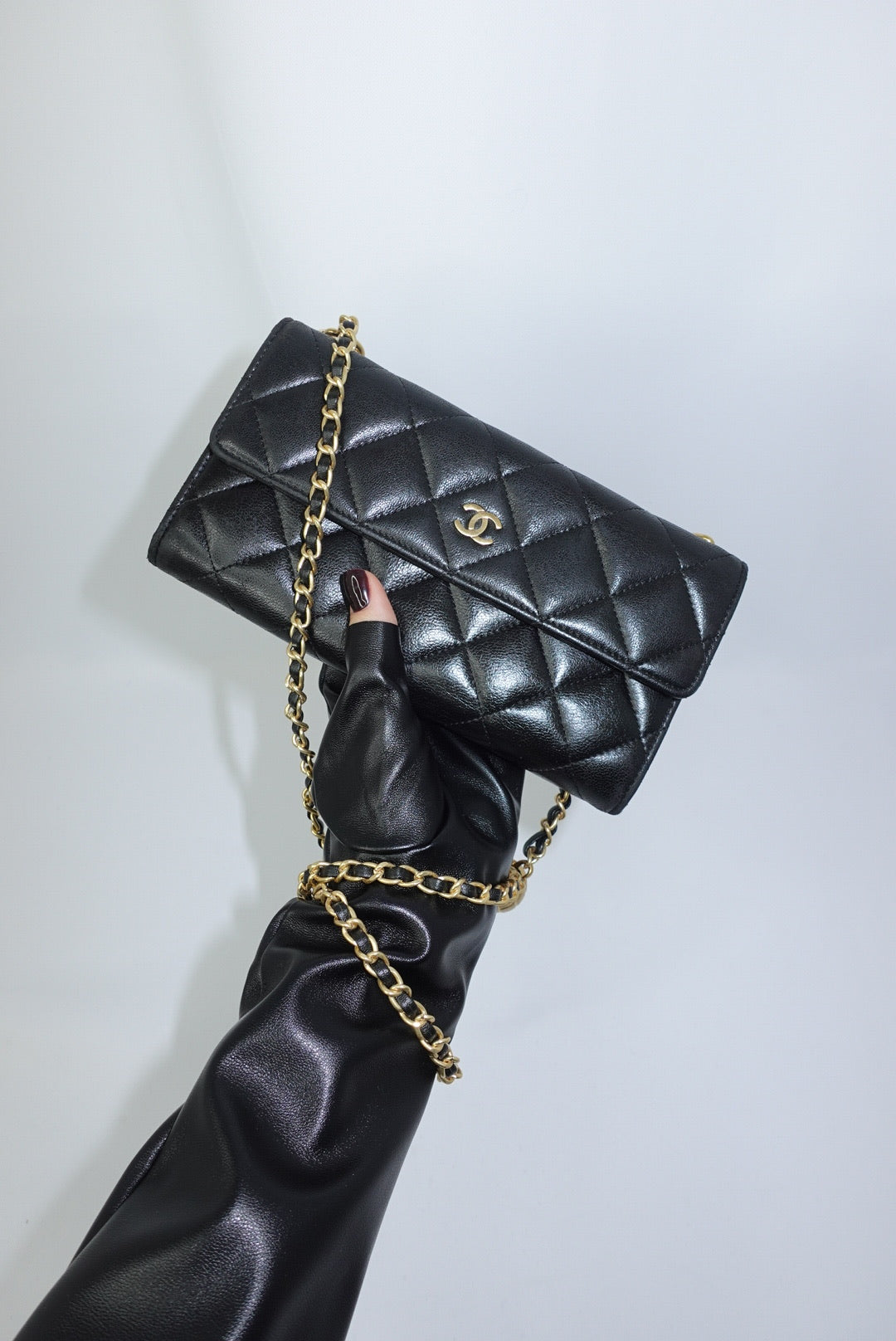 Chanel Re-Worked Black Timeless Flap Vintage Wallet with Chain