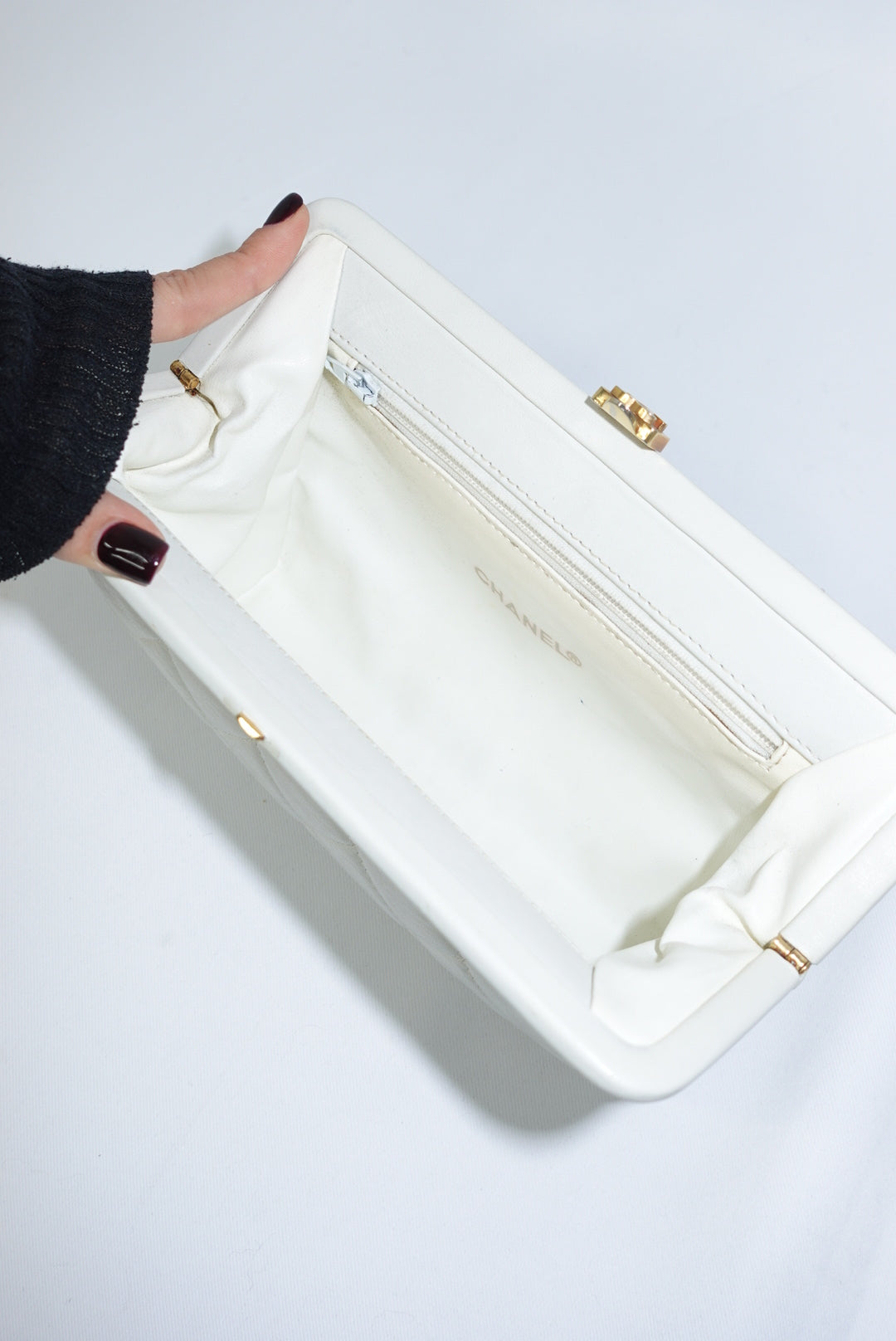 Chanel Vintage White Quilted Leather Clutch