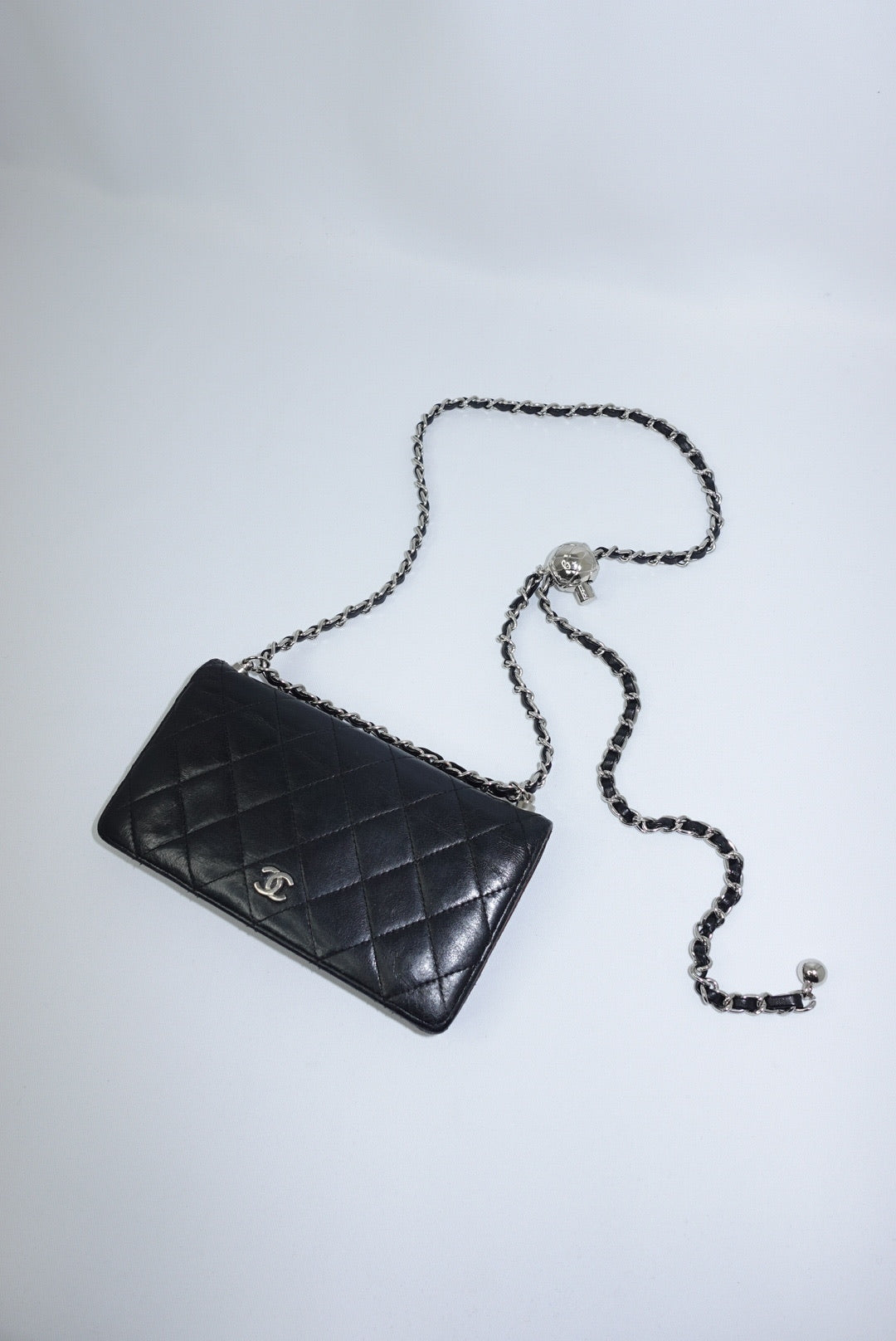 Chanel Re-Worked Black Timeless Bifold Vintage Wallet with Chain