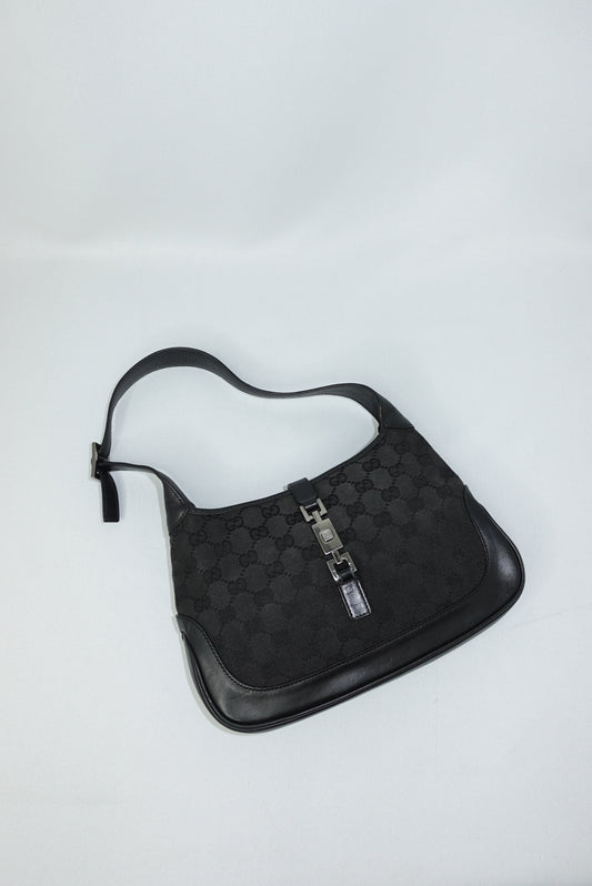 105. Gucci Mini Jackie Black Canvas Vintage Shoulder Bag