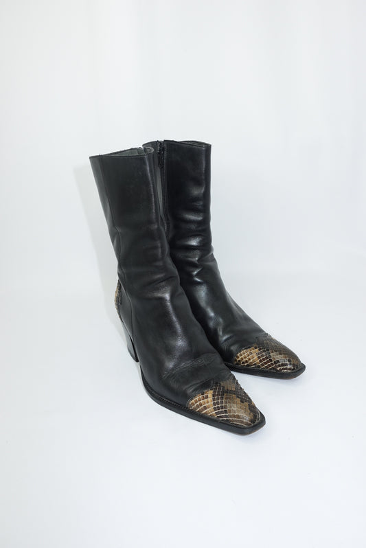 Vintage Black Western Boots  With Python Detailing