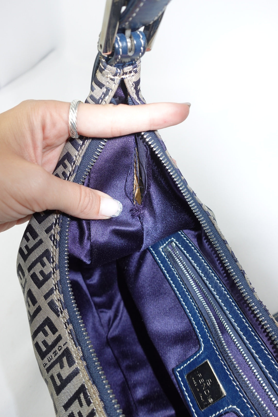 Fendi FF Zucchini Vintage Brown Canvas Vintage Croissant Bag
