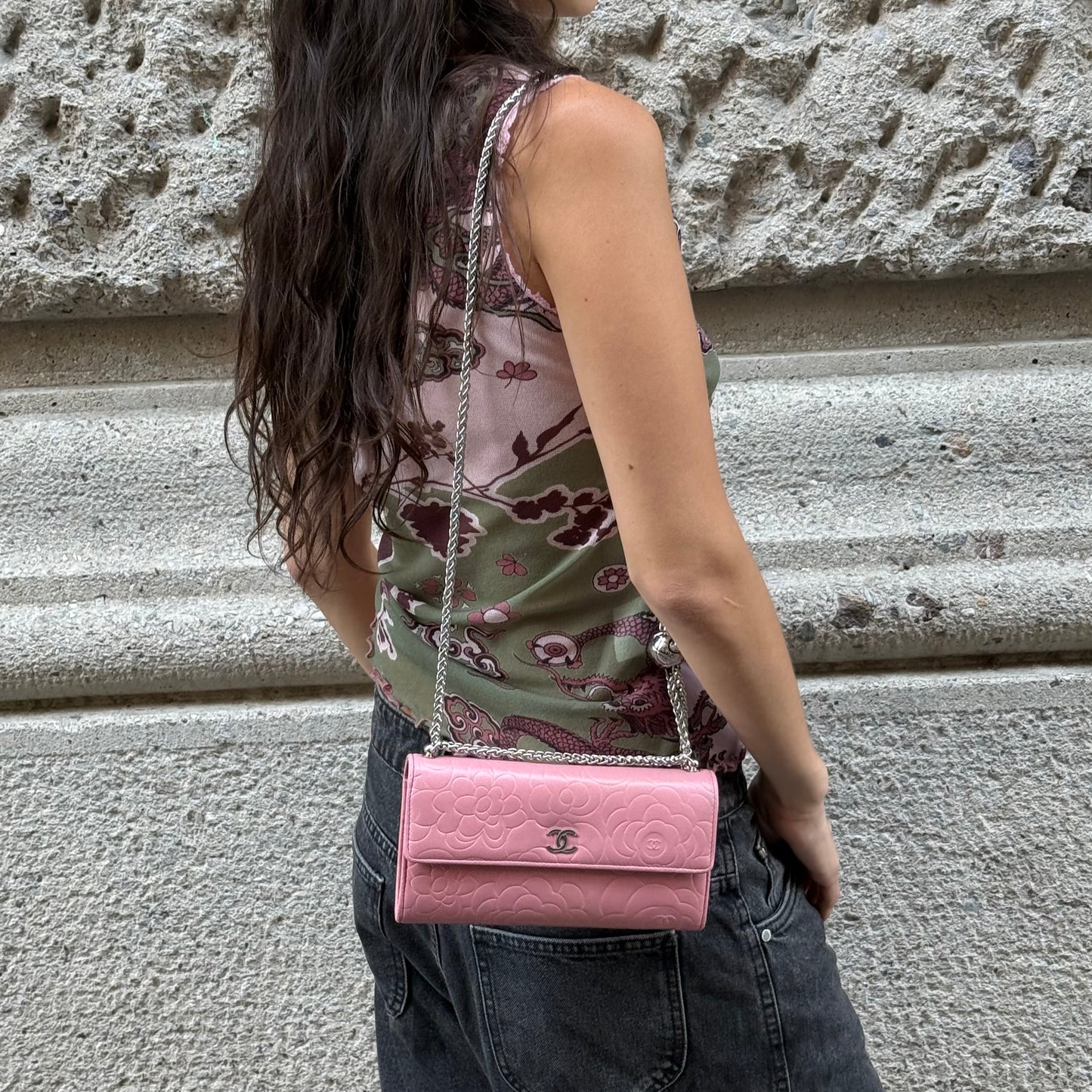 Chanel Pink Camelia Wallet w/Chain