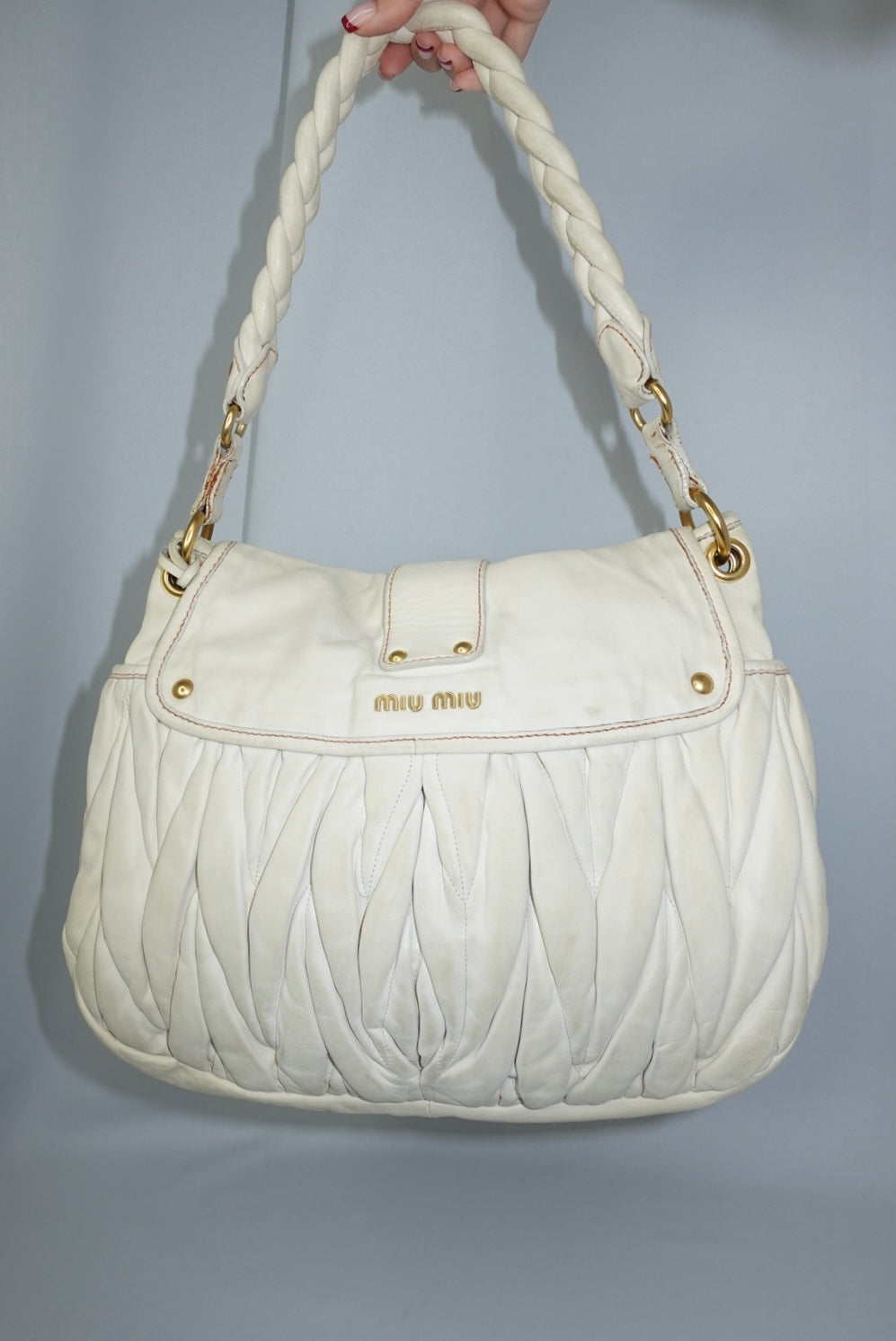 MIU MIU Vintage Coffer Off-White Matelassé Bag
