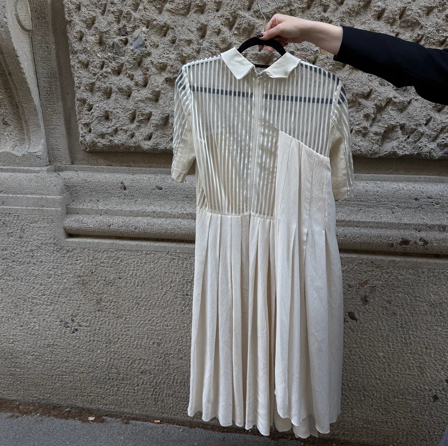 Cream Vintage Dress with Leather Collar