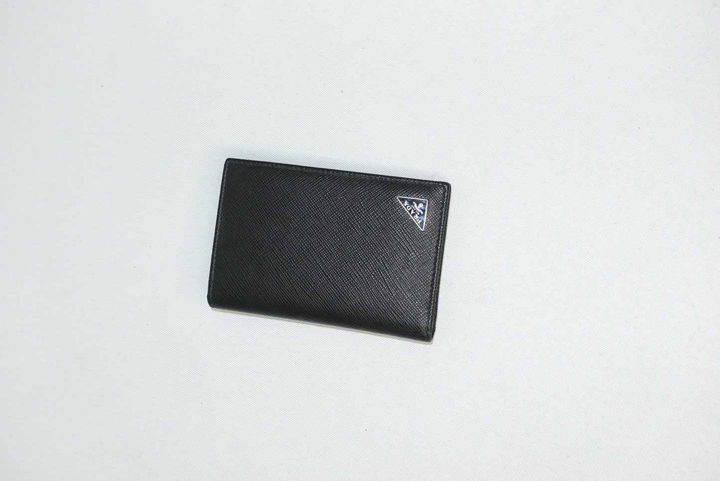 Luxury Prada black leather logo card holder designer accessory with box