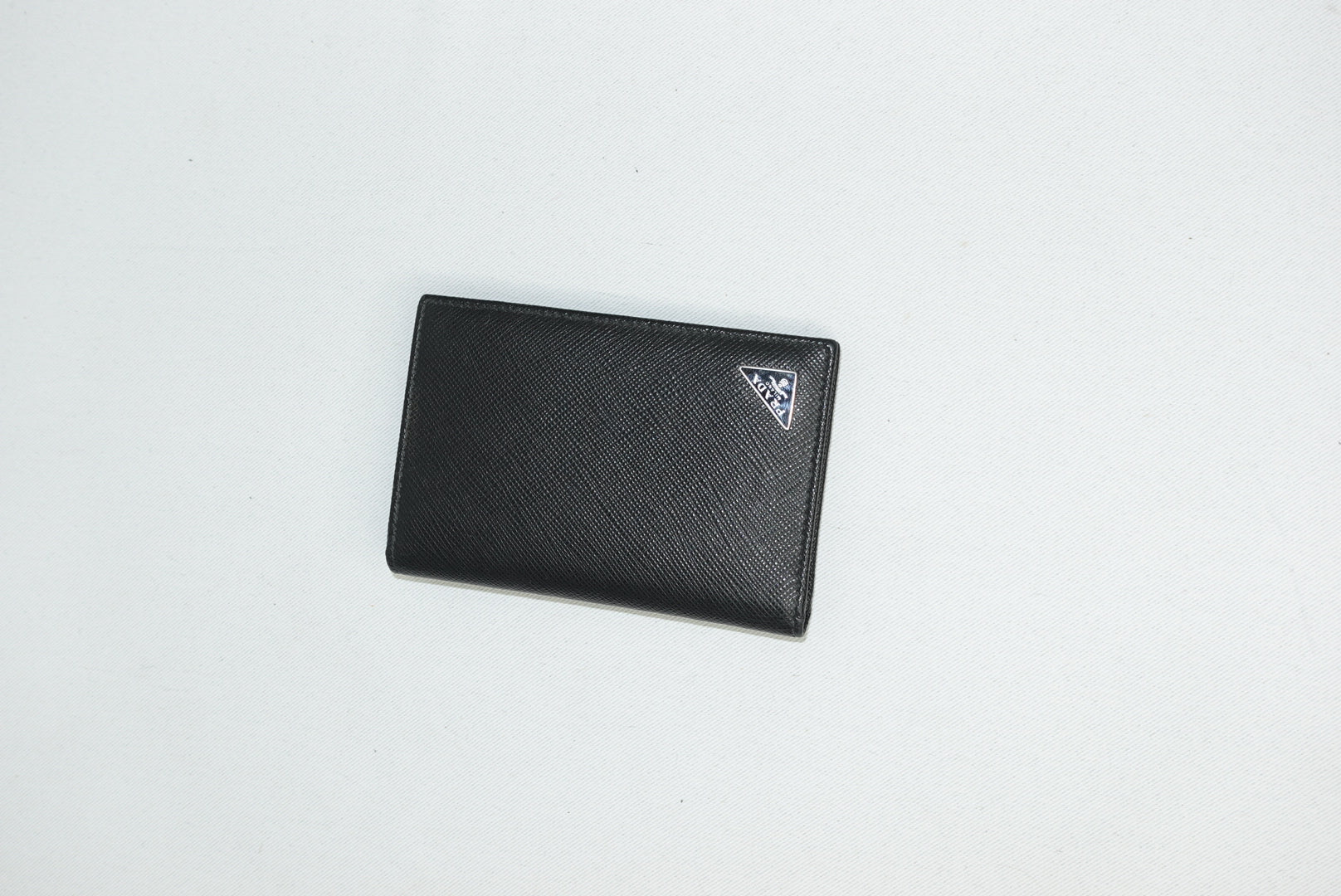 Luxury Prada black leather logo card holder designer accessory with box