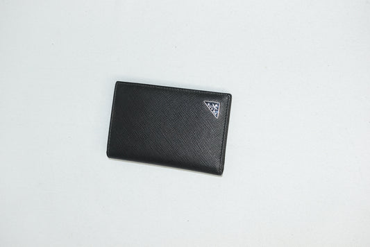 Luxury Prada black leather logo card holder designer accessory with box