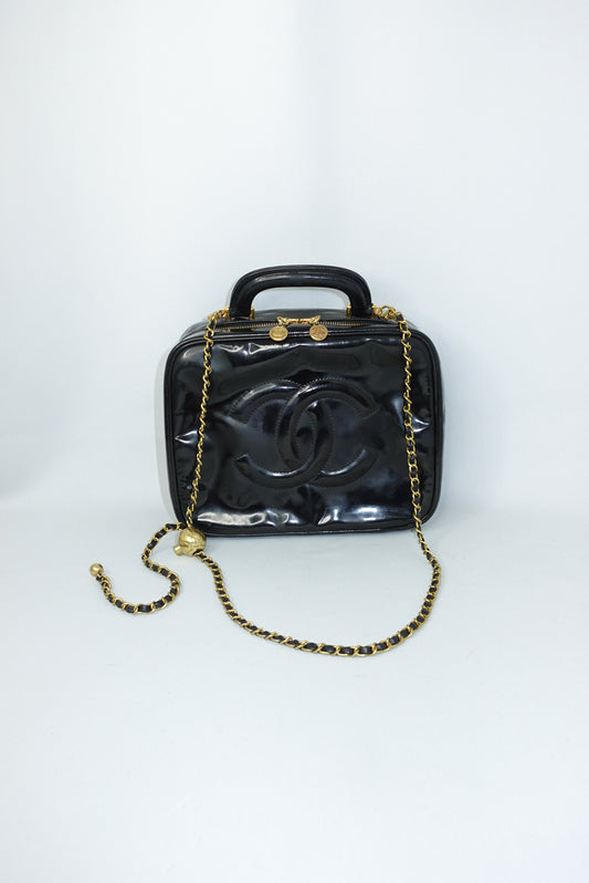 Chanel Vintage Black Vanity Black Patent Leather Bag