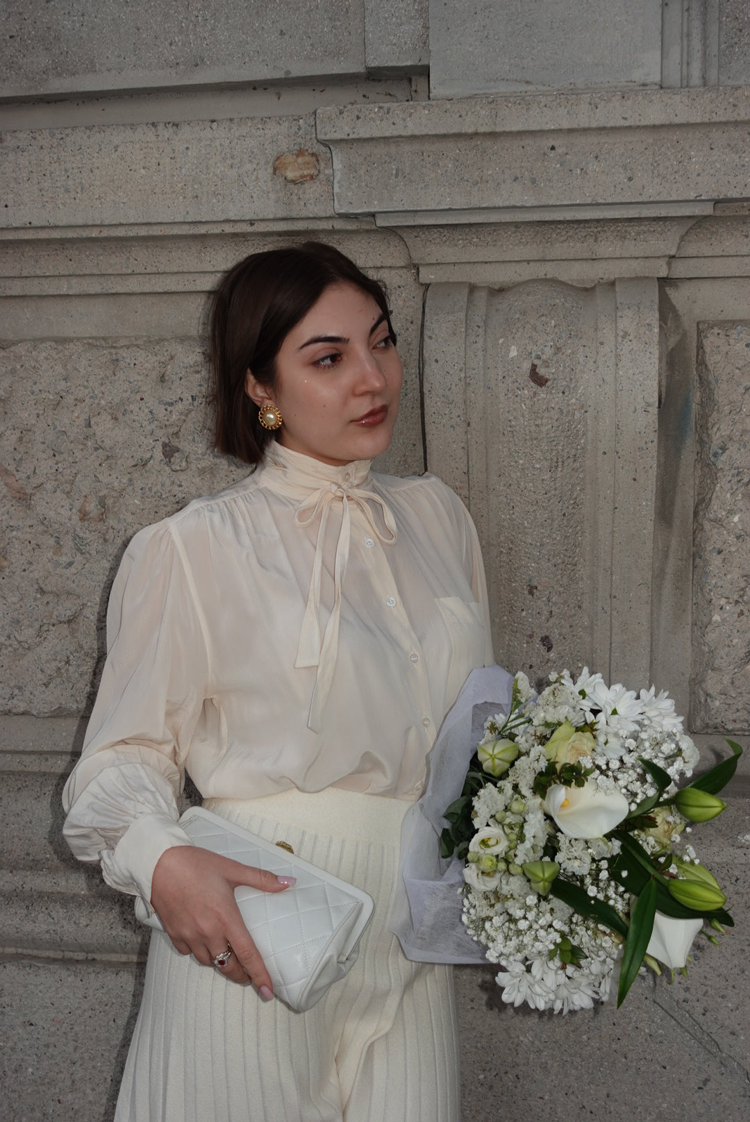 Chanel Vintage White Quilted Leather Clutch