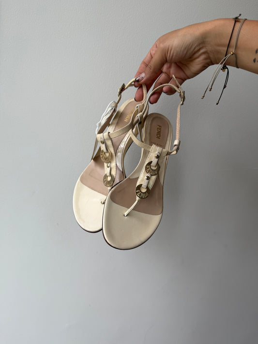 166. Fendi Vintage Wedges Ivory Patent Leather 37