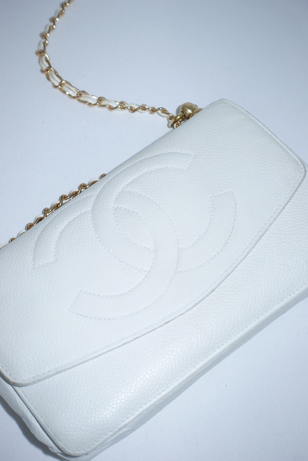 Re-Worked Chanel CC Flap Vintage White Calfskin Vintage Wallet with Chain