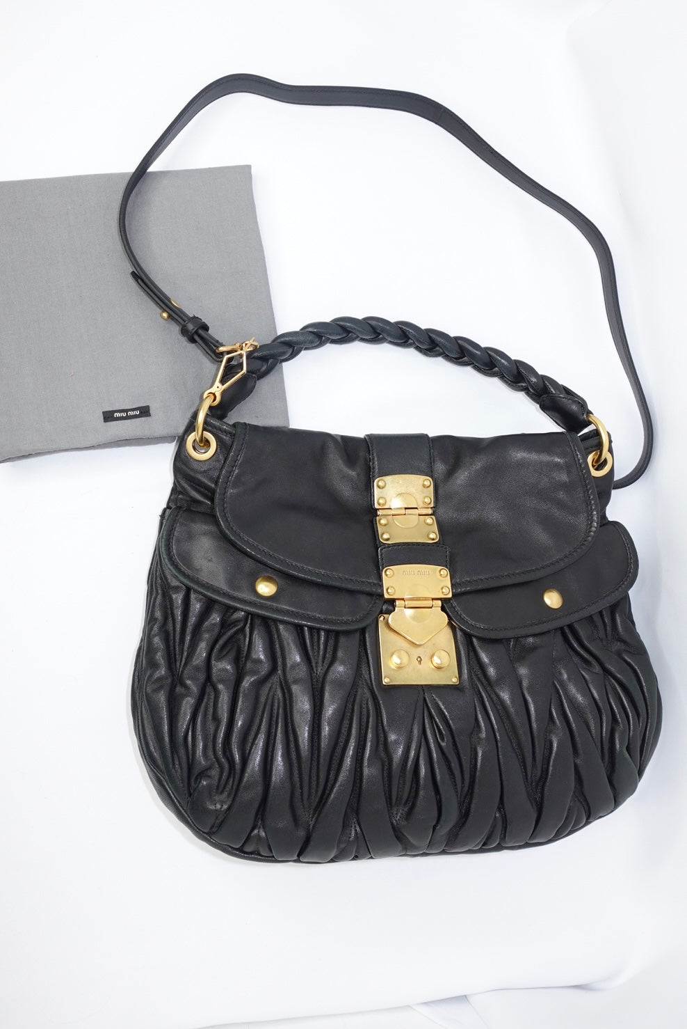MIU MIU Vintage Coffer Black Matelassé Bag