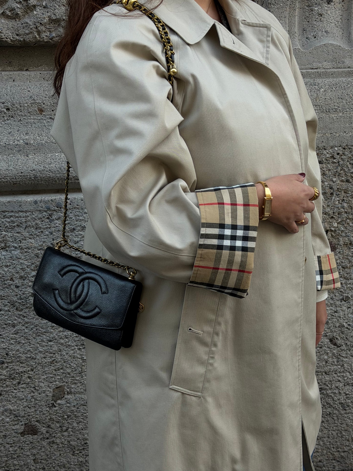 Chanel Re-Worked Vintage Flap Wallet With Chain Black Caviar CC logo