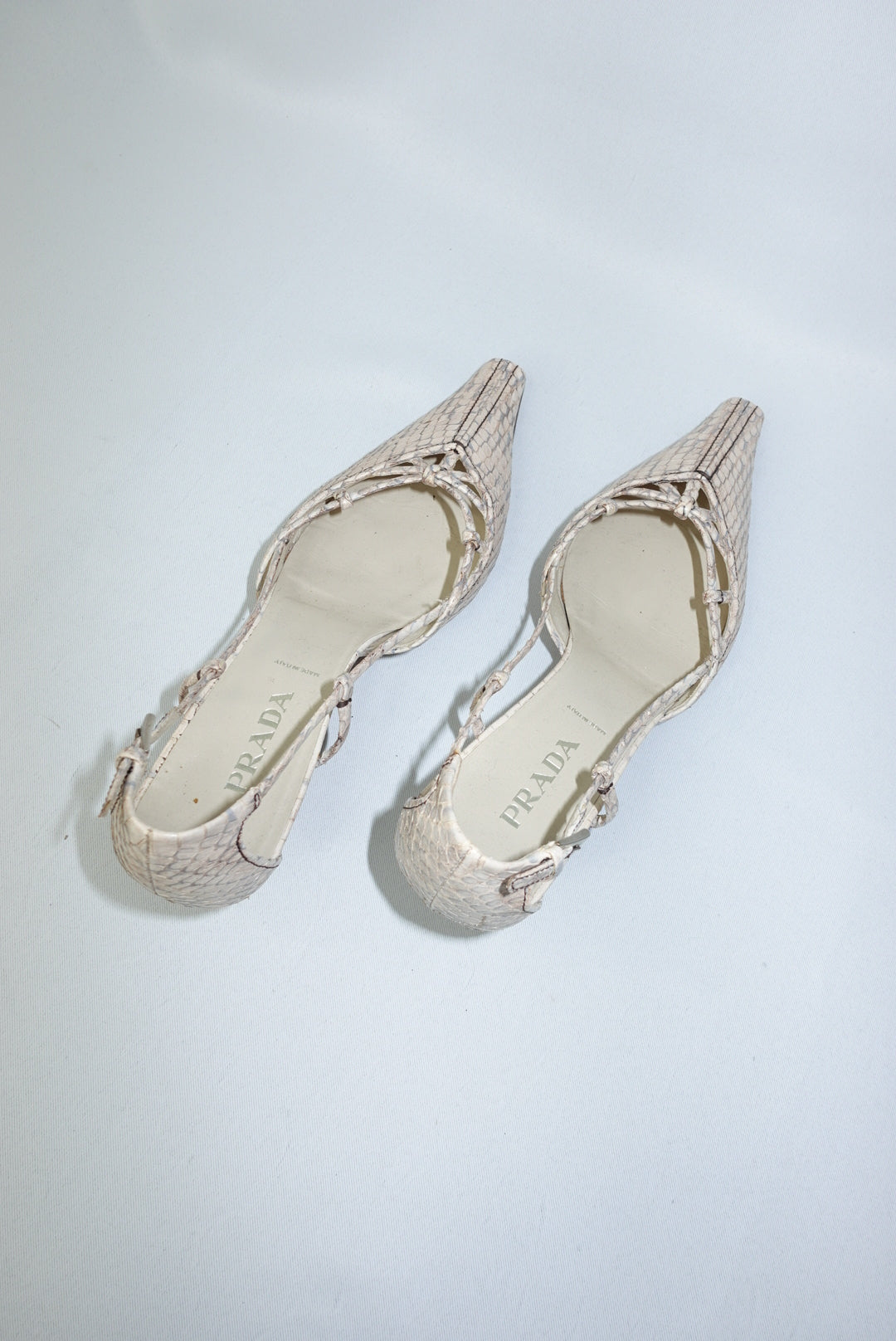 Prada Vintage Beige Python Pointed Toe Kitten Heels 38