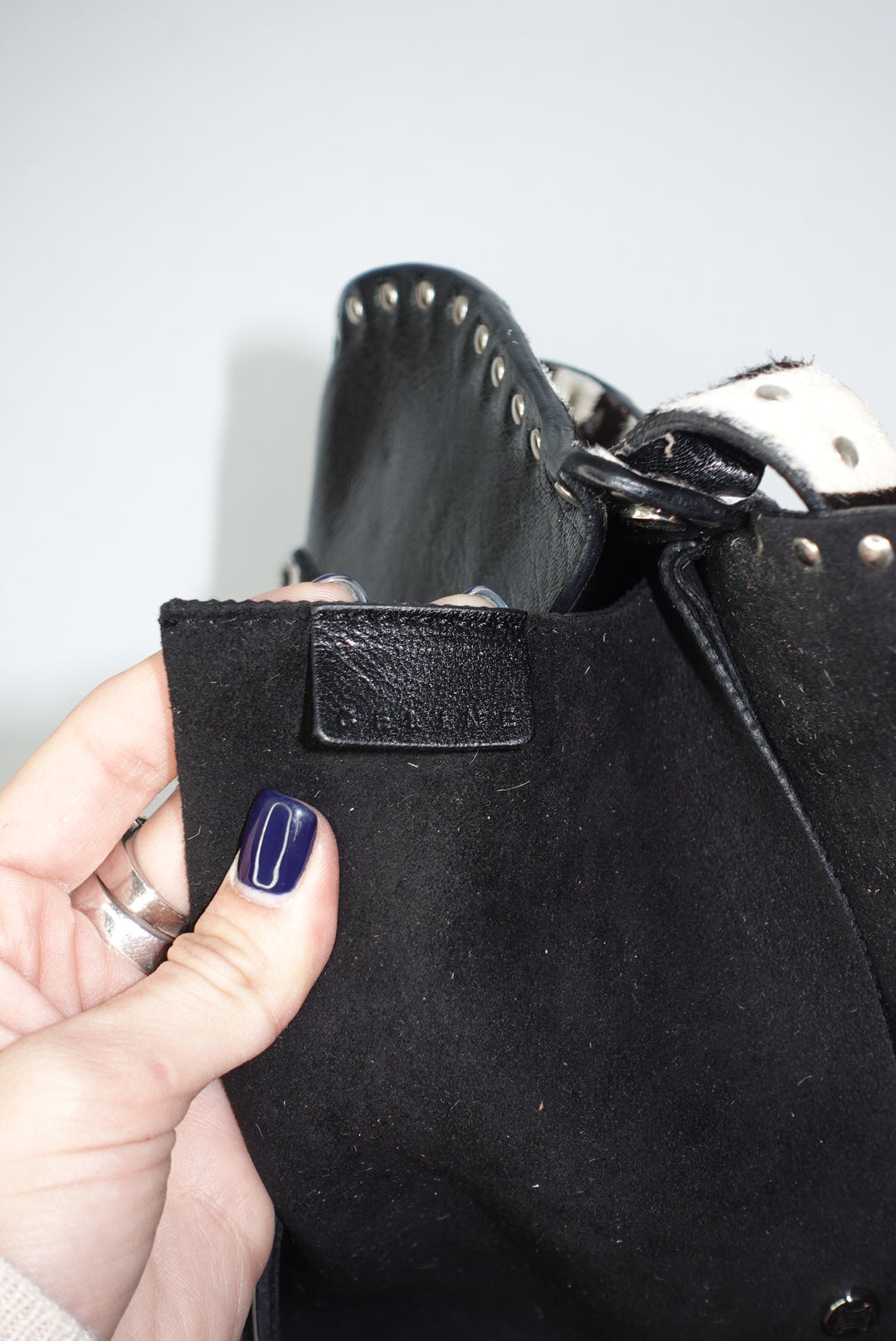 Celine Vintage Black Leather & Zebra Pony Hair Shoulder Bag (2004)