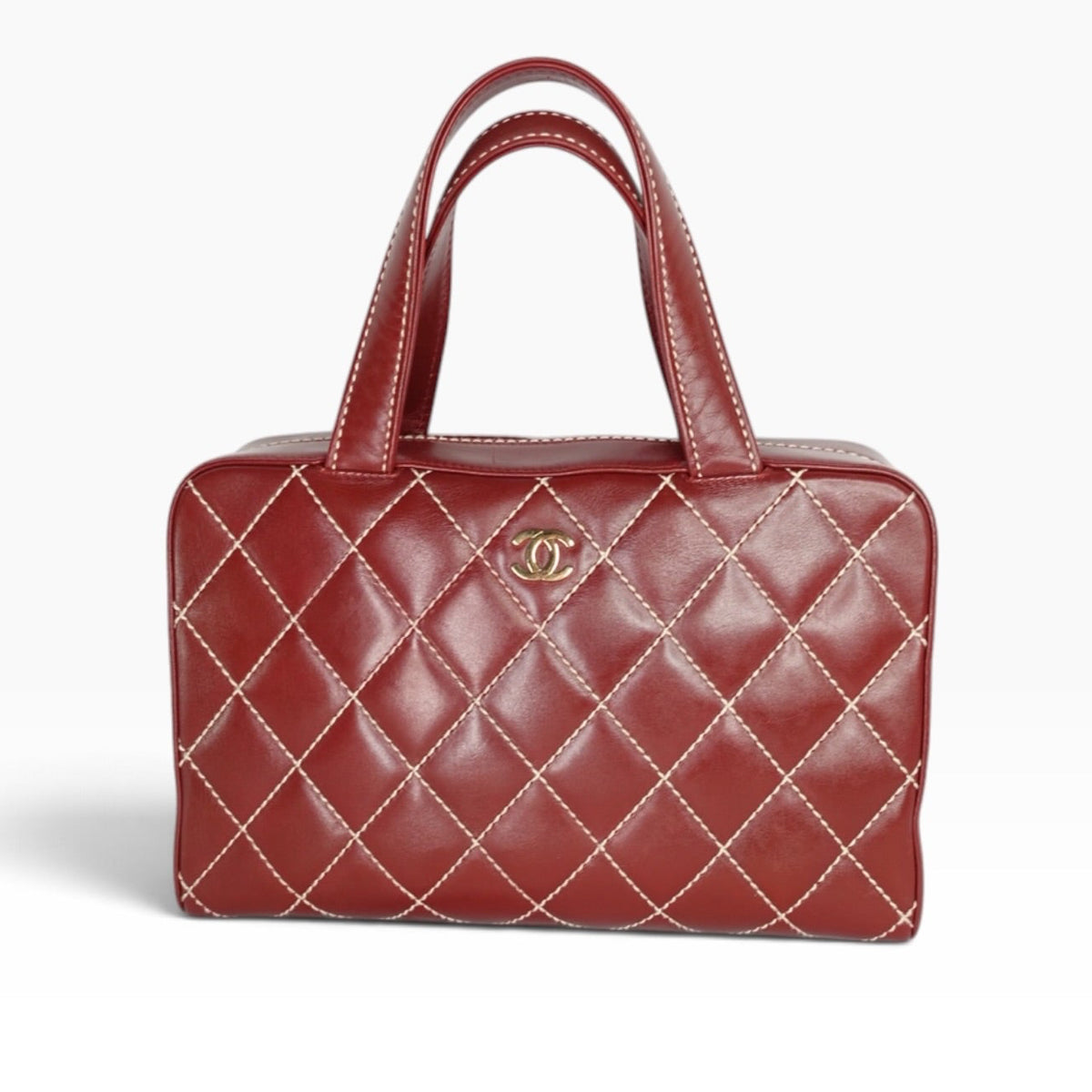Chanel Red Surpique Bowler Bag