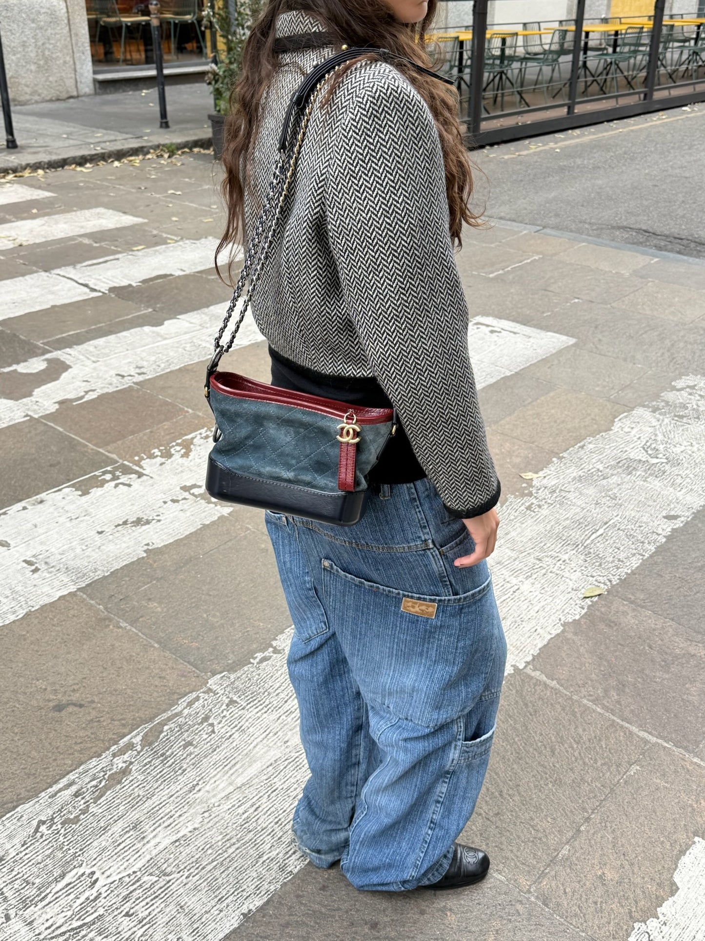 Versace B&W Chevron Vintage Short Blazer w/ Gold toned Buttons