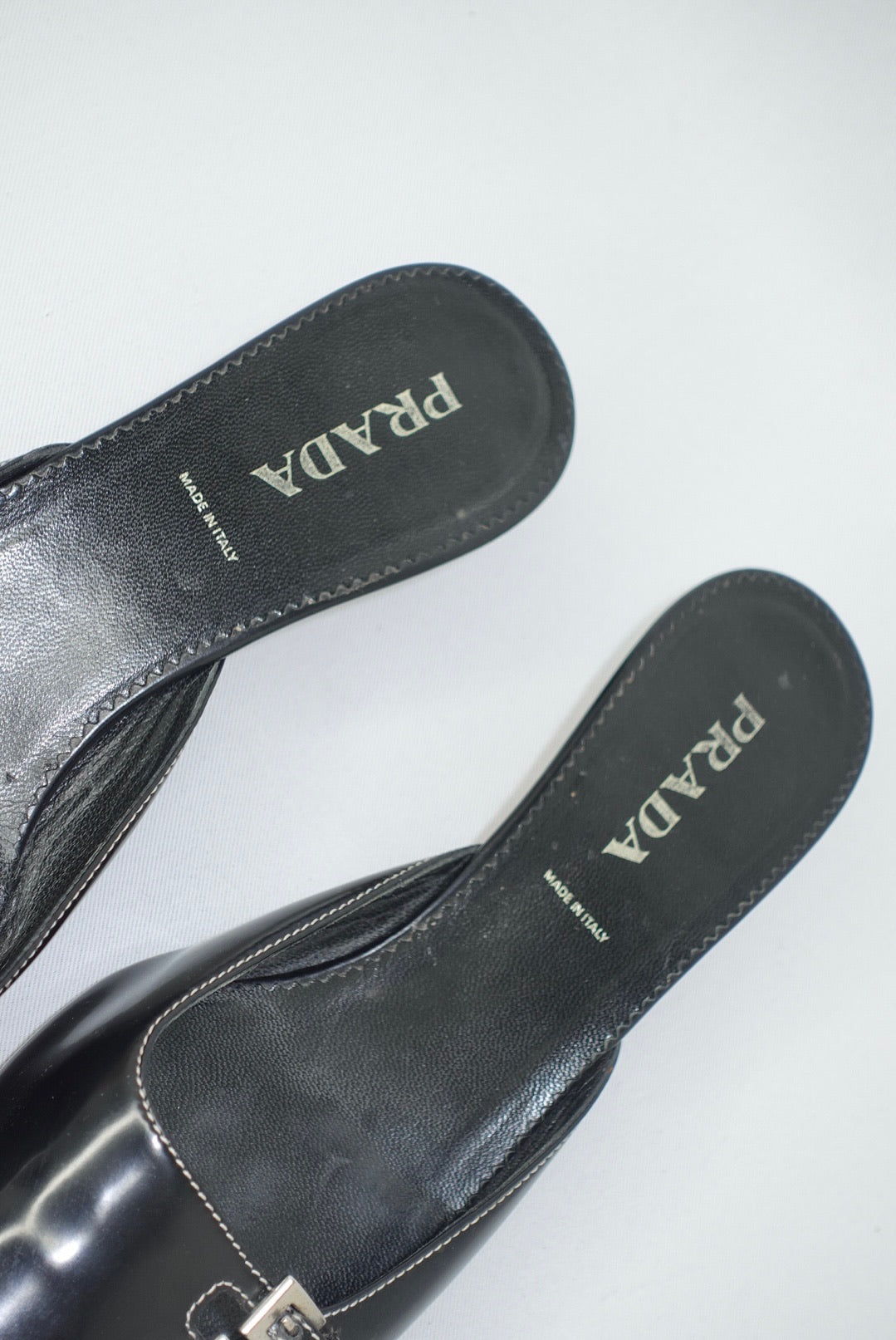 Prada Black Leather Kitten Heel Mules 38.5