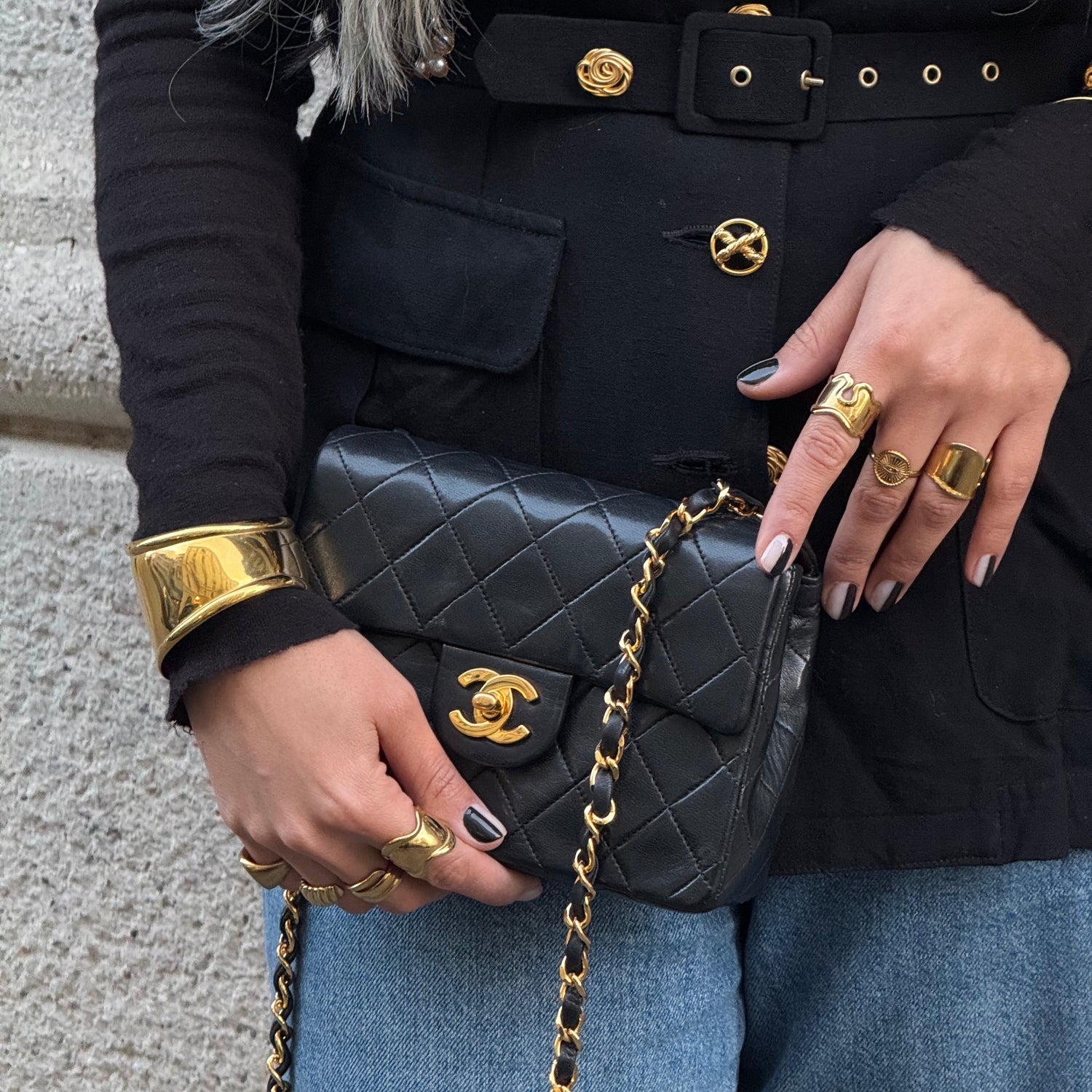 vintage chanel mini square black classic timeless