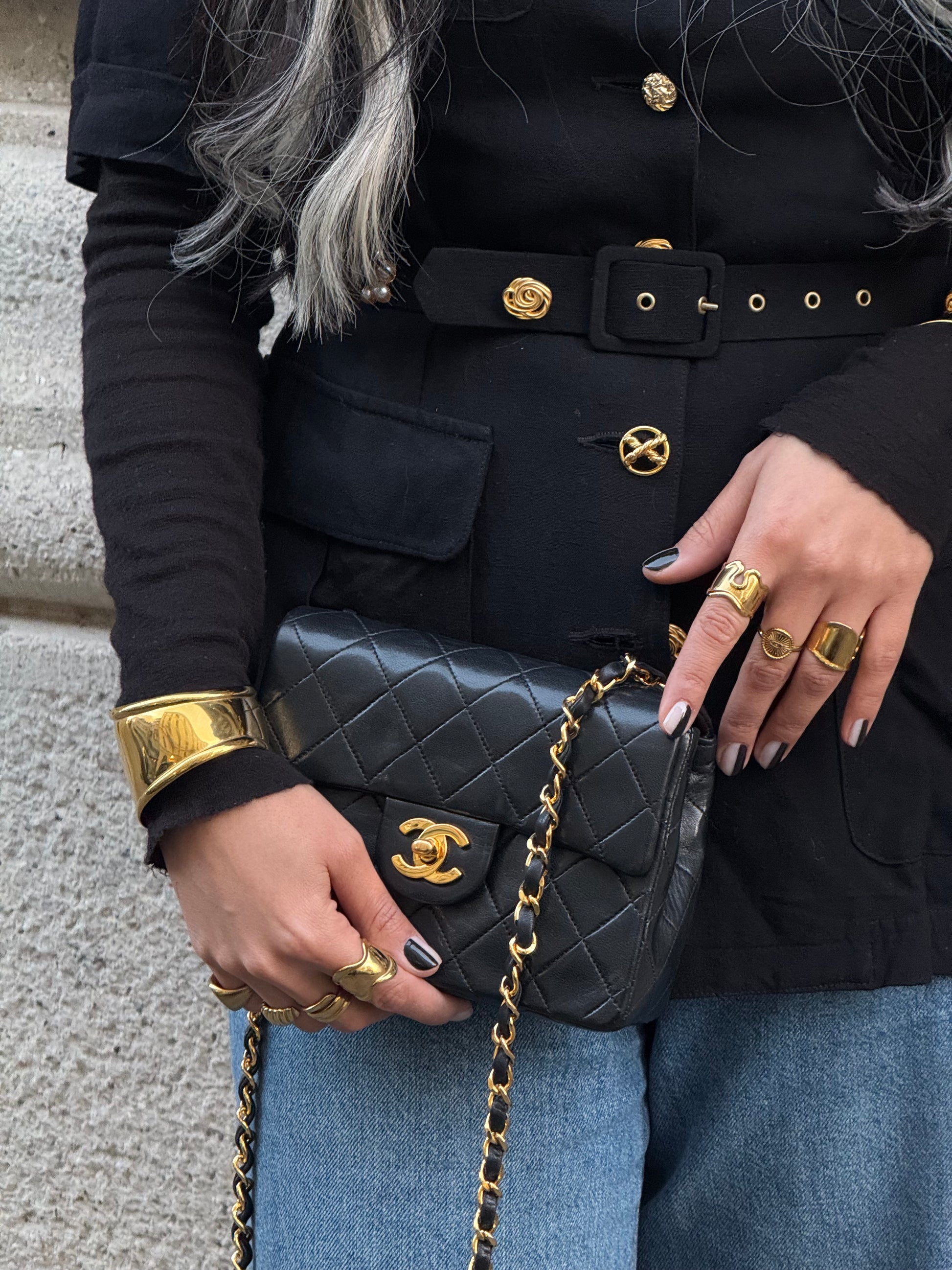 vintage chanel mini square black classic timeless