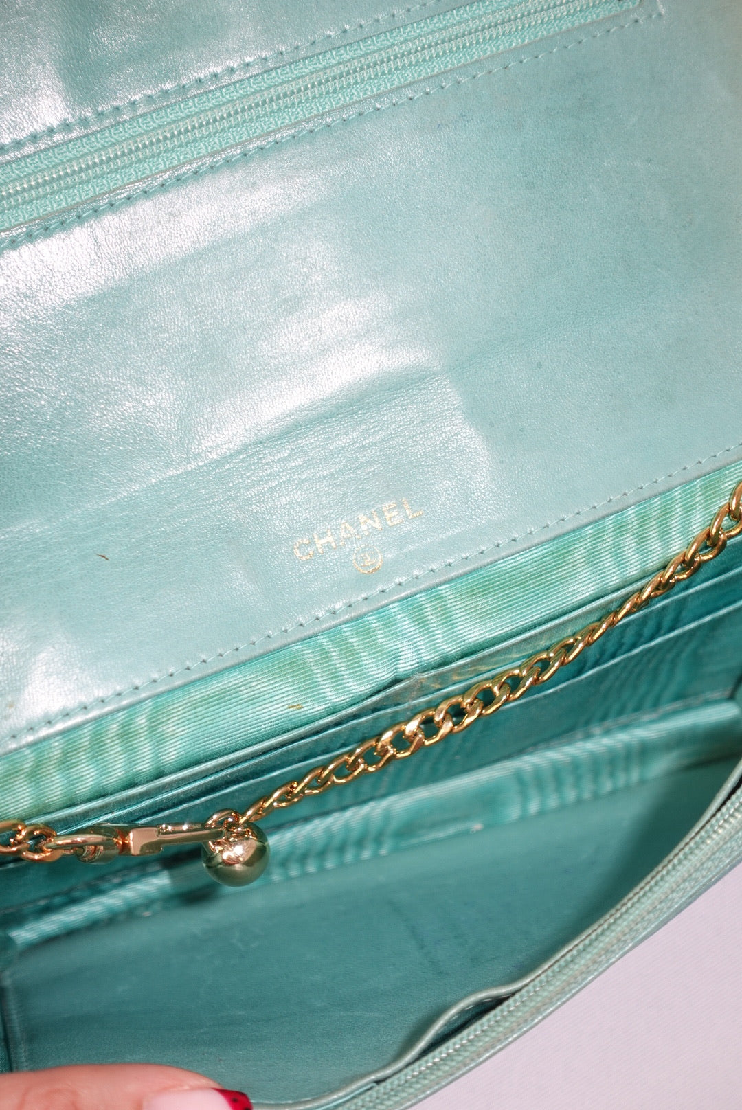 Chanel Re-Worked Flap W.O.C. Teal CC logo