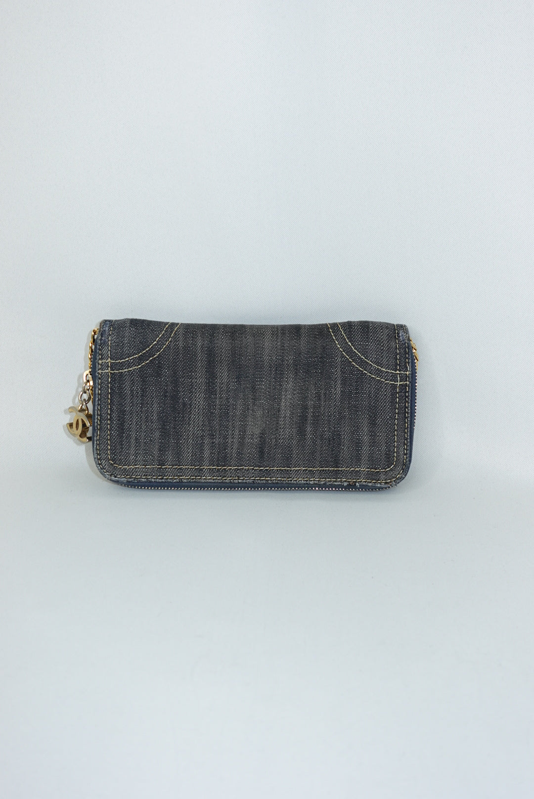 Chanel Vintage Reworked Denim CC Logo Wallet with Chain