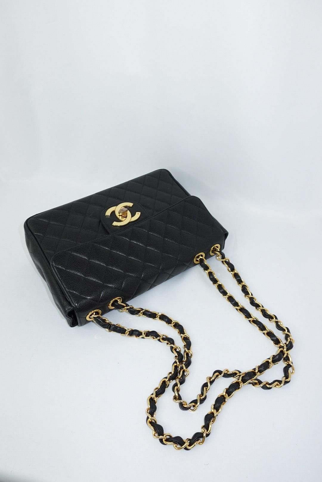 Chanel Vintage Jumbo Maxi Logo Caviar Leather