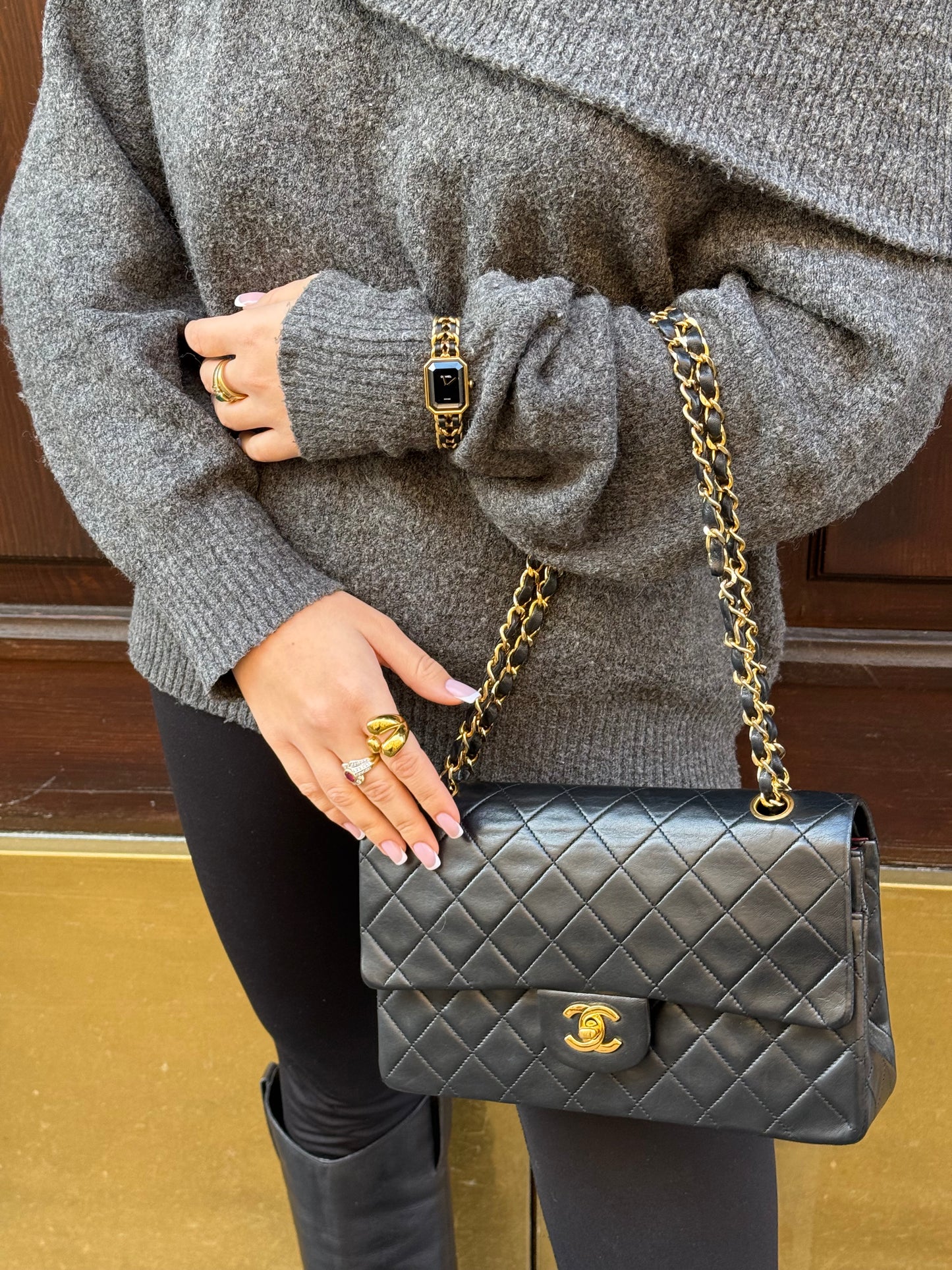 Chanel Première M gold plated chain bracelet watch 20mm