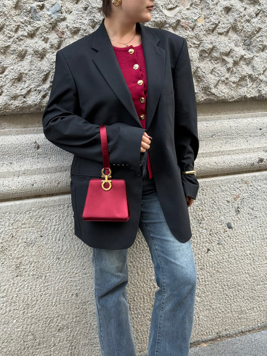 Salvatore Ferragamo Burgundy Satin Mini Evening Handbag