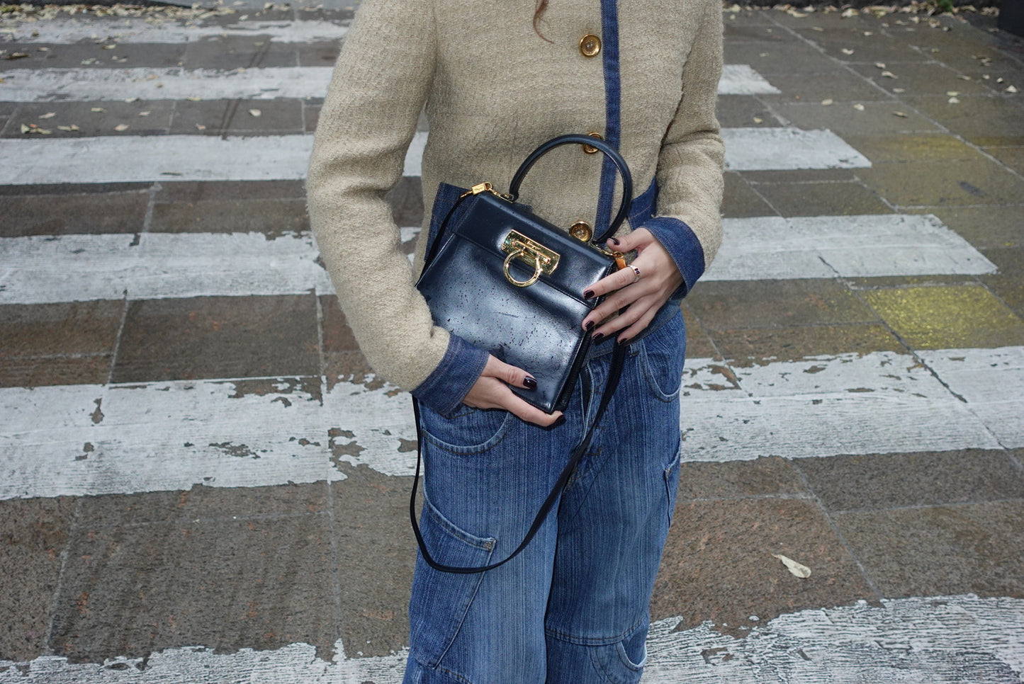 Ferragamo Vintage Navy Iconic Top Handle Bag