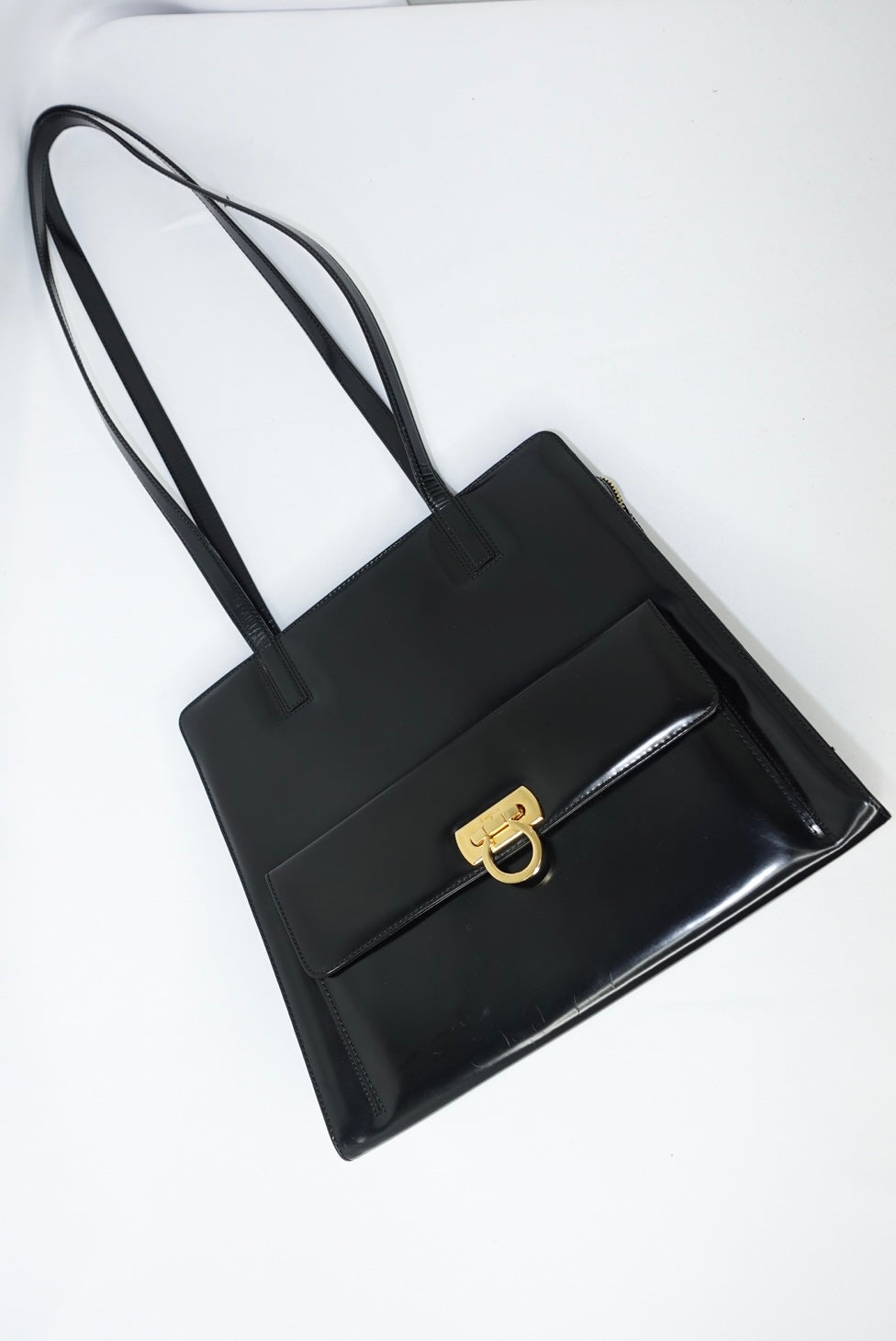 Salvatore Ferragamo Vintage Black Shoulder Gancini Bag