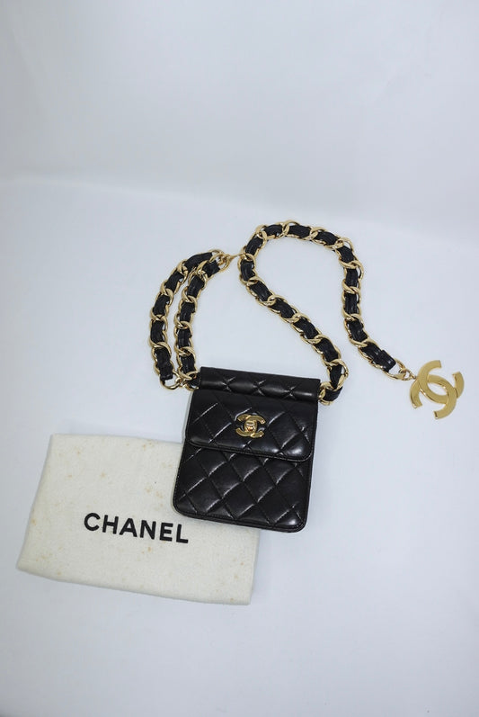 Chanel Vintage Black Timeless Belt Bag CC Logo Chain