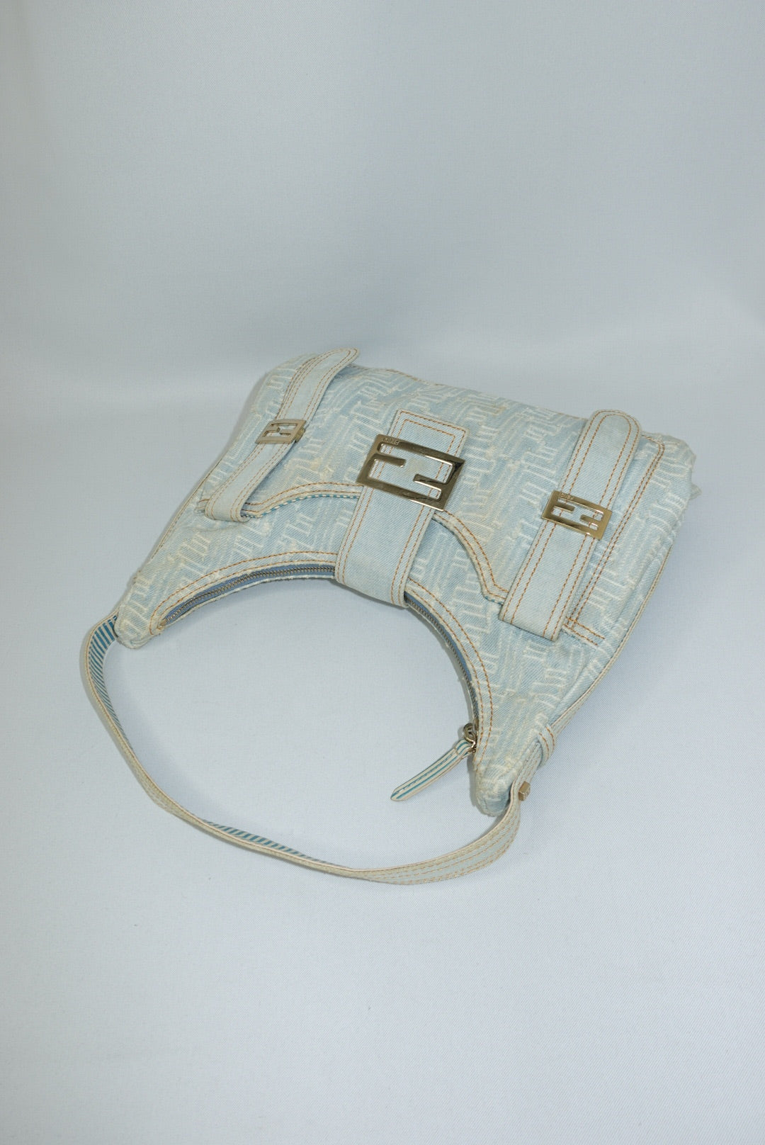 Fendi FF Zucca Light Wash Denim Hobo Bag