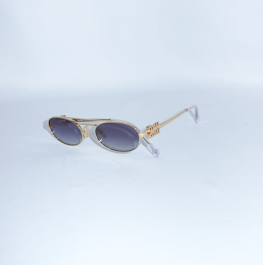 Miu Miu MU Gold Metal Frame Sunglasses Blue lenses