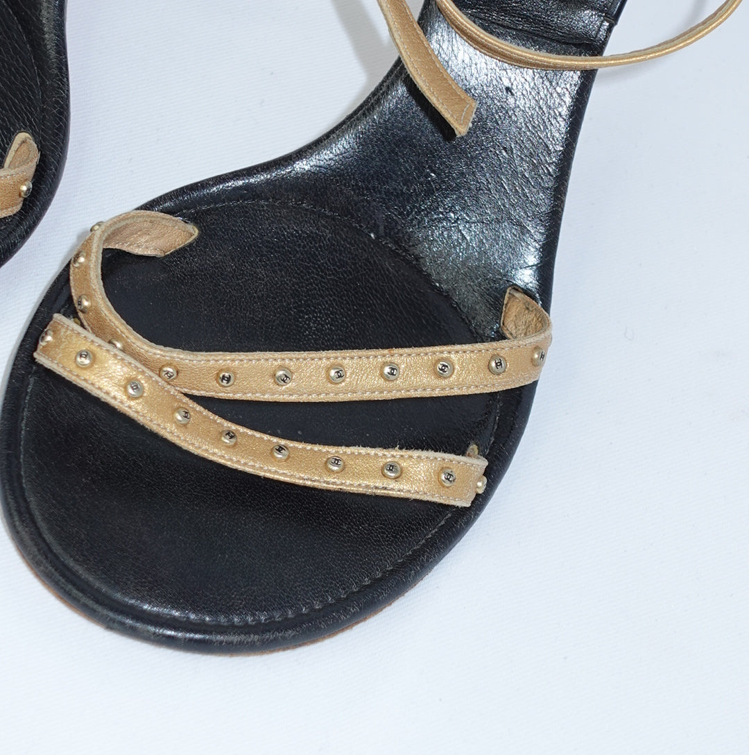 Chanel Gold Studs Sandals 38