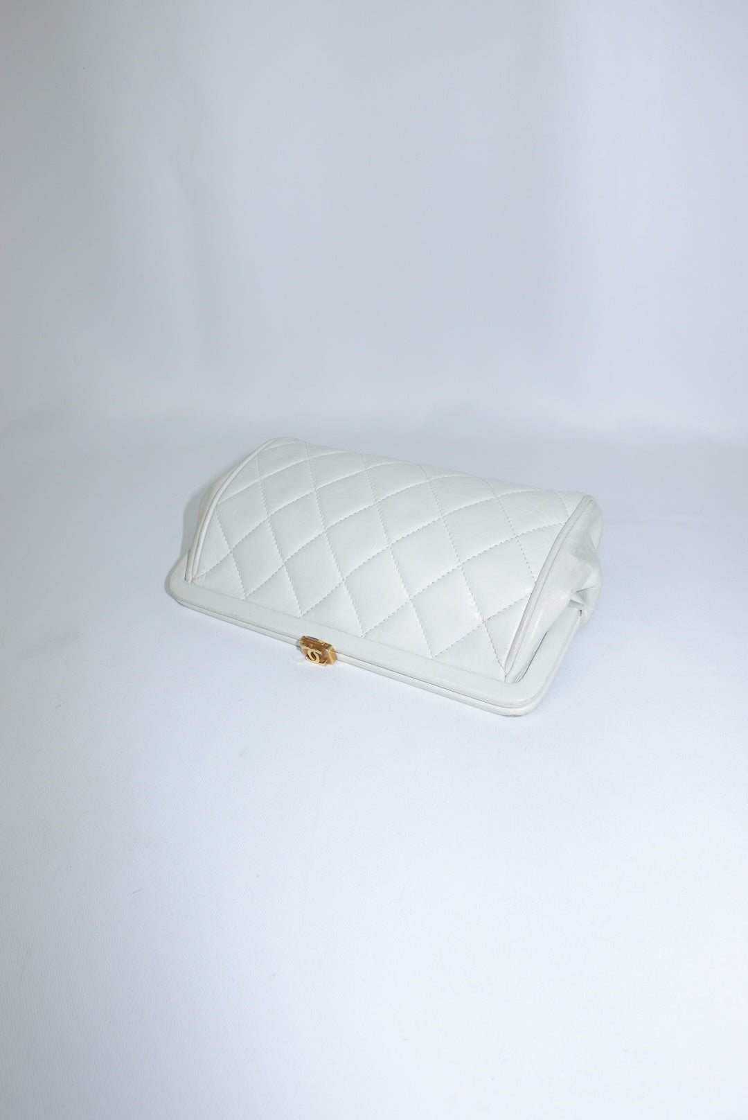 Chanel Vintage White Quilted Leather Clutch