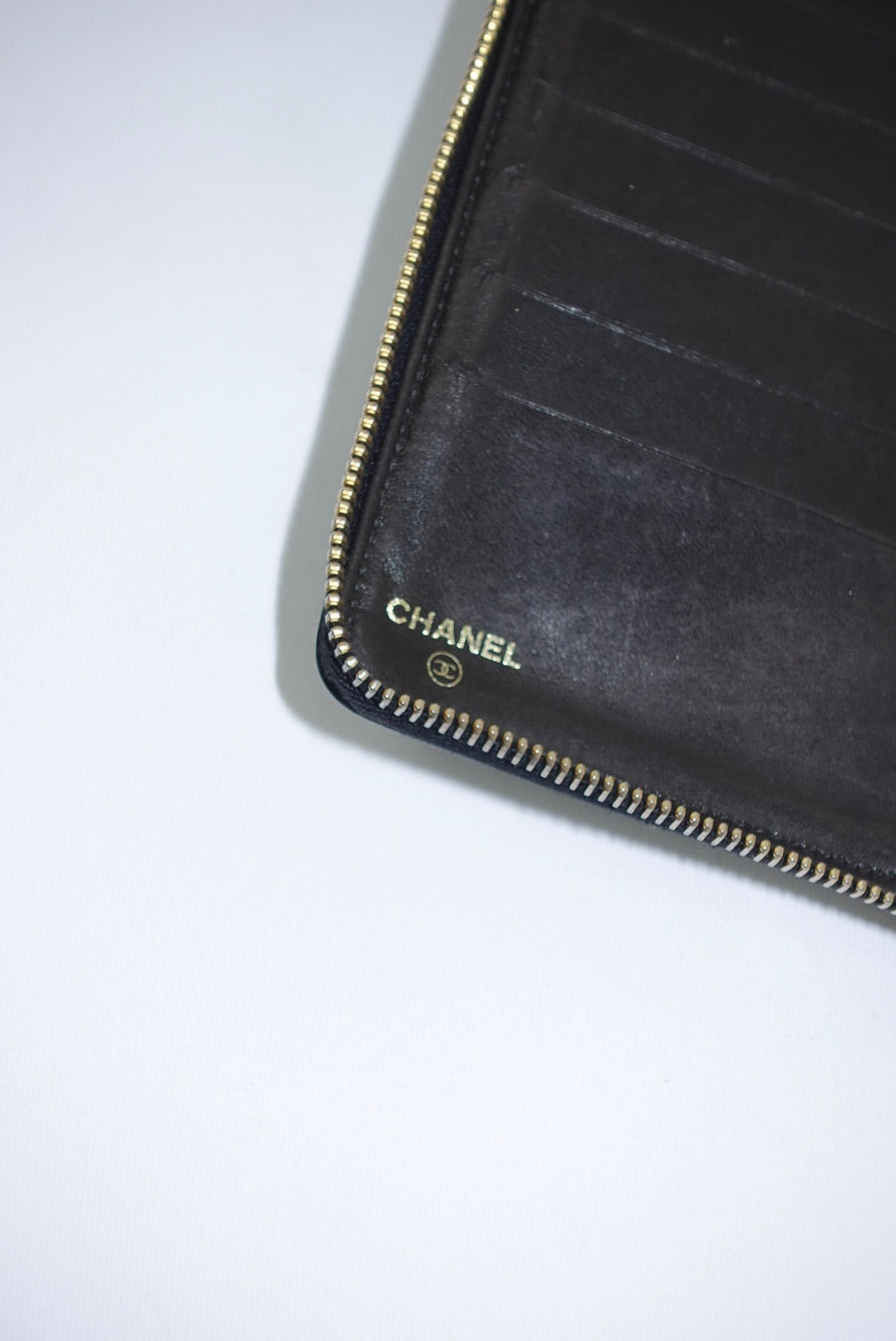 Re-Worked Chanel Black Zip CC Logo Small Vintage Wallet with Chain