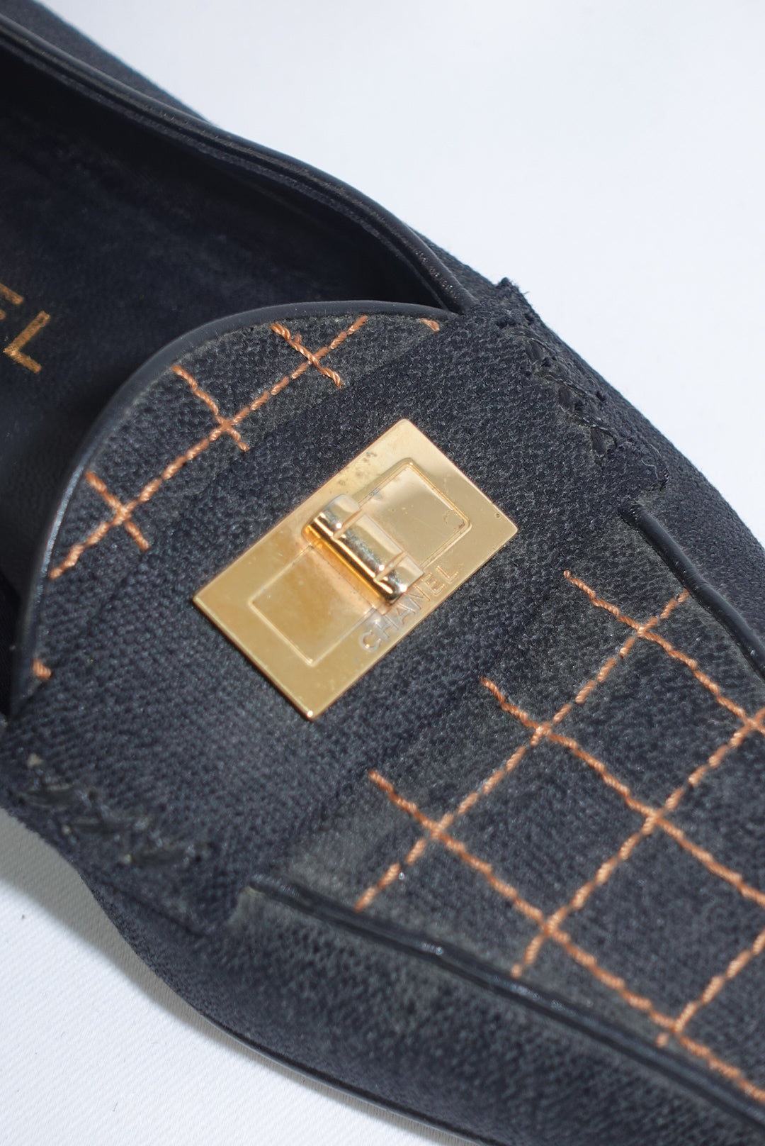 Chanel Vintage Black and Gold Loafers