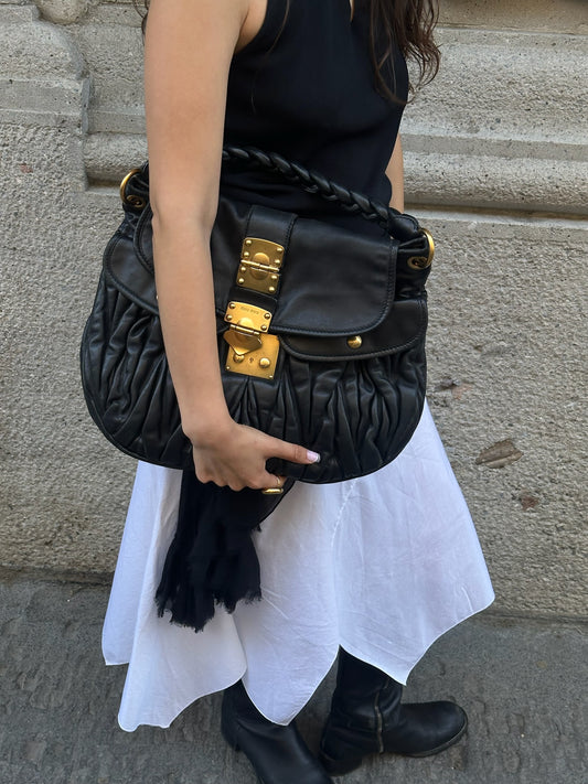 MIU MIU Vintage Coffer Black Matelassé Bag