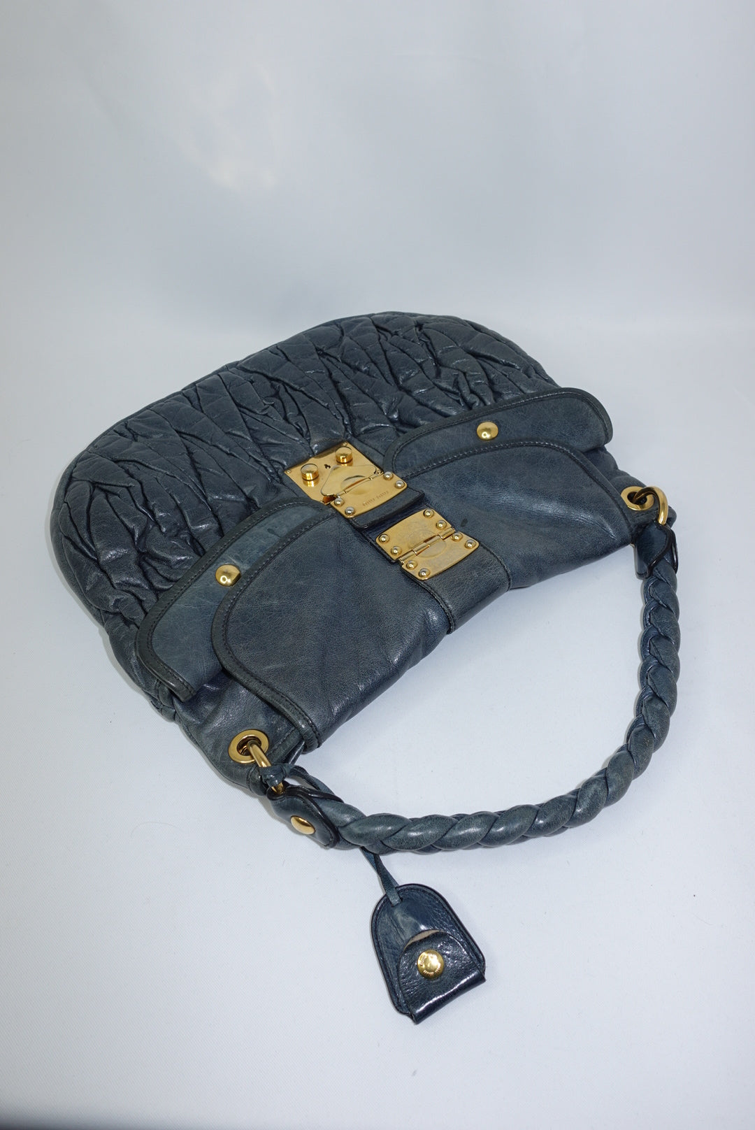 Miu Miu Steel Blue Coffer Shoulder Bag