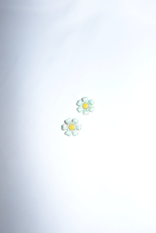 Stainless Steel Floral Blue Gold Toned Earrings