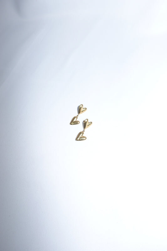 Stainless Steel Double Heart Gold Toned Earrings