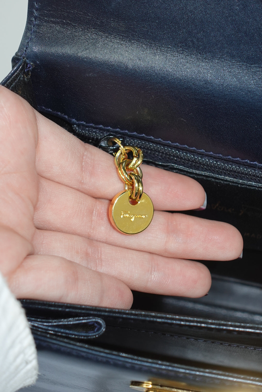 Ferragamo Vintage Navy Iconic Top Handle Bag